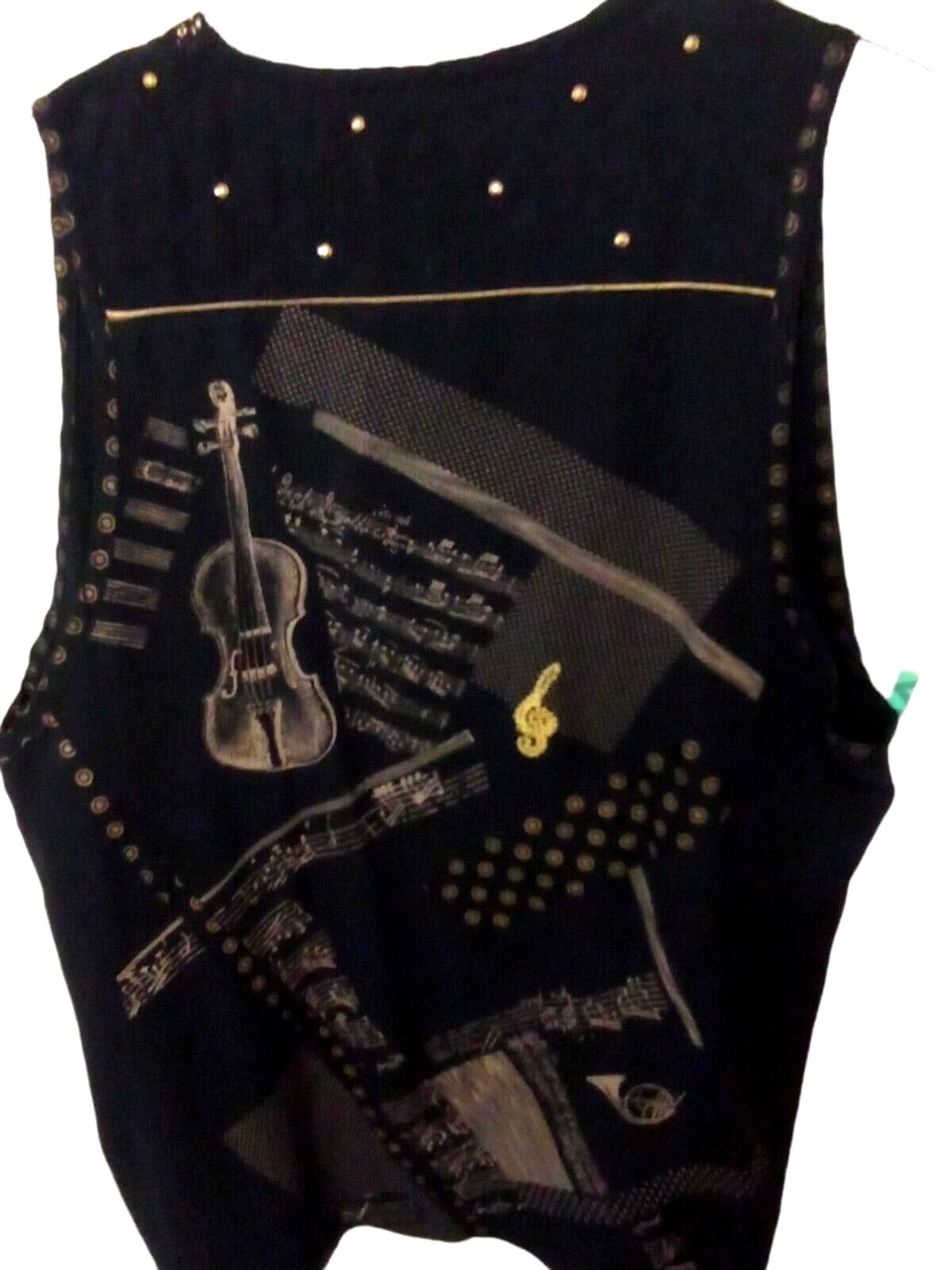 Vintage 80s Black Vest Gold Eclectic Music Kristin J Nostalgia Oversized Small
