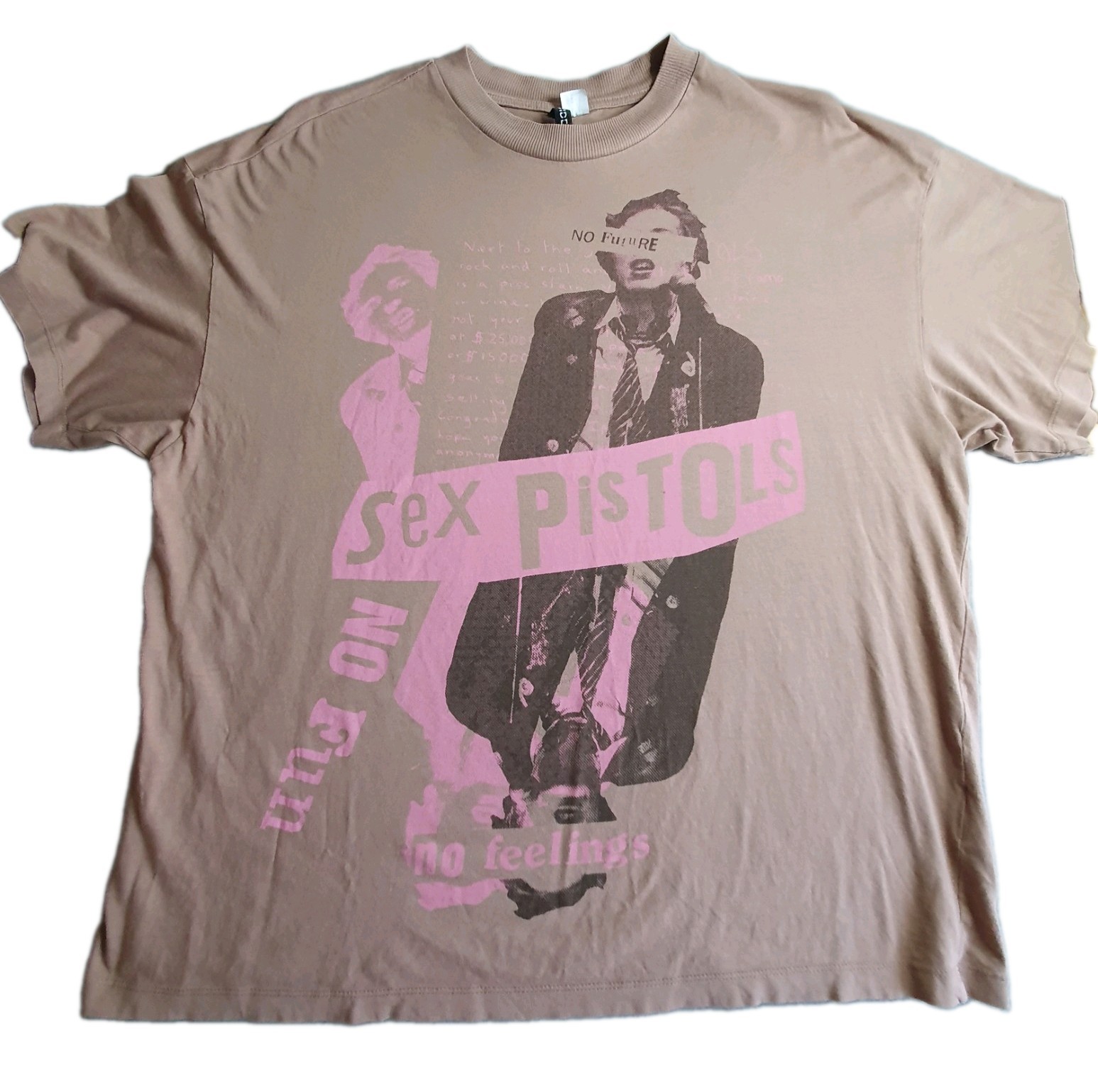 H&M Divided Sex Pistols Graphic T-Shirt Medium Oversized Brown Pink Punk Rock
