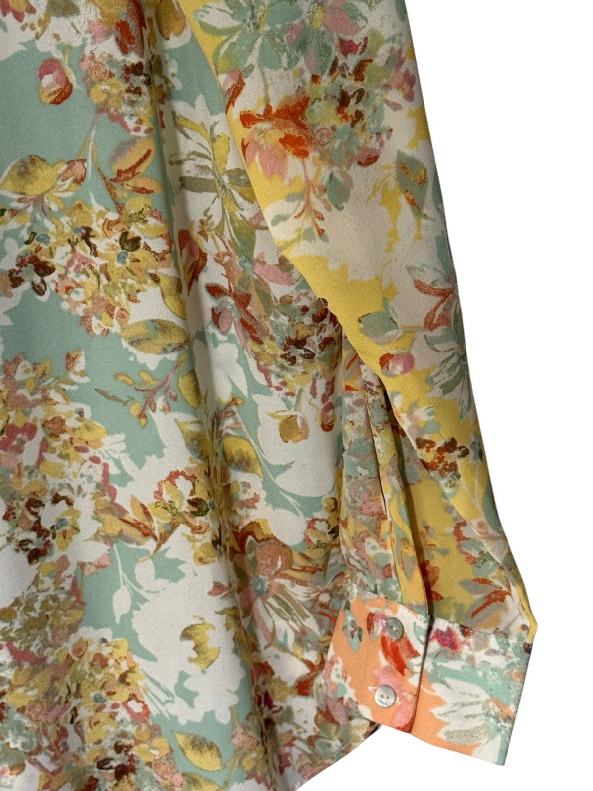 Rose & Olive Patchwork Floral Button Down Blouse Top Multicolor Large