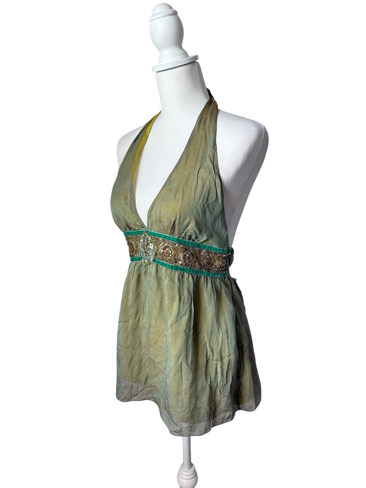 Anna Paul Silk Beaded Halter Fairy Top Vintage Y2K (read)