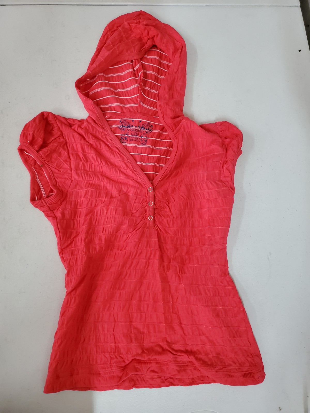 No Boundaries NOBO Women Pink Blouse Shirt Hooded Short sleeves Size Large NWT