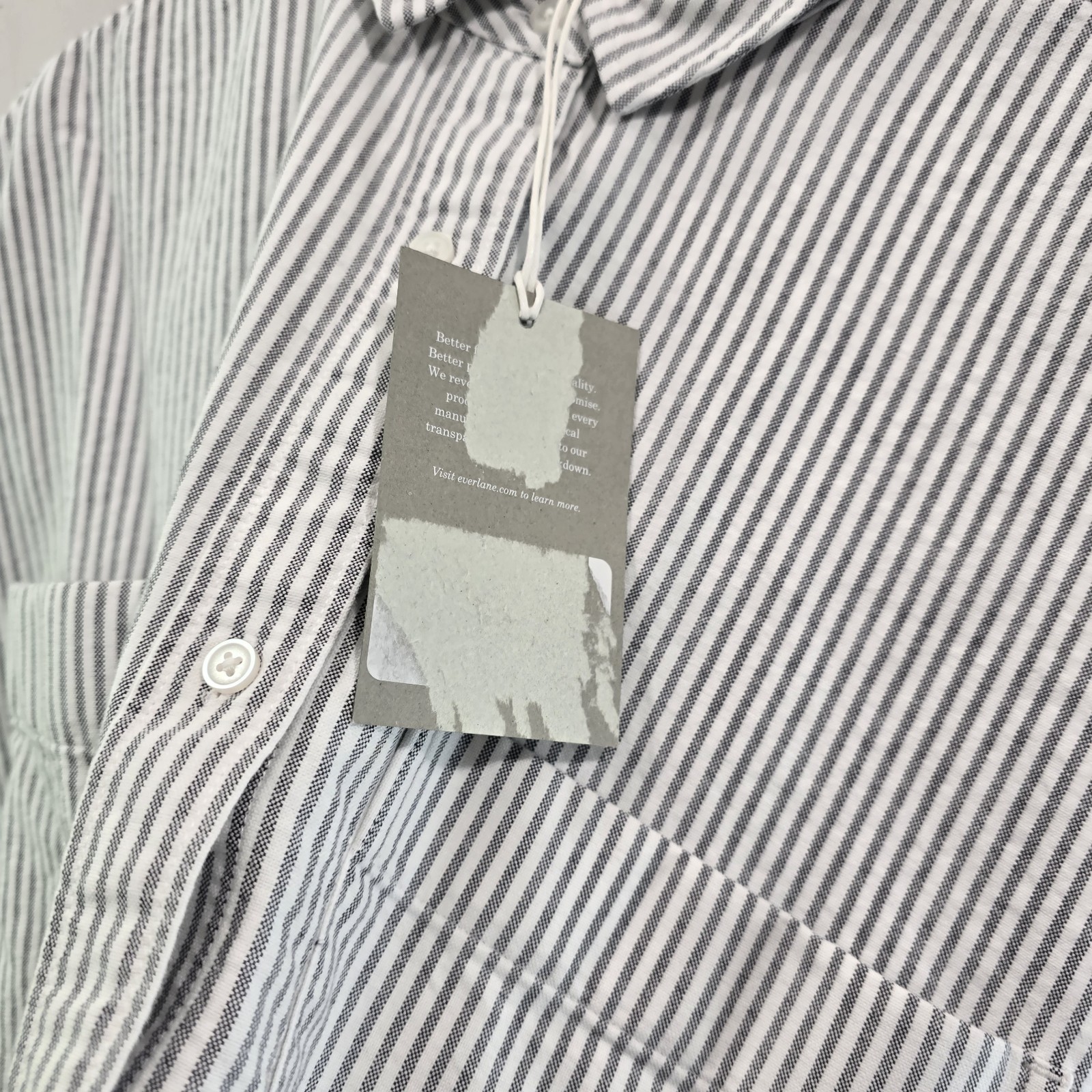 Everlane Shirt Womens Large White Black Gray Striped Button Boxy Oxford Pocket