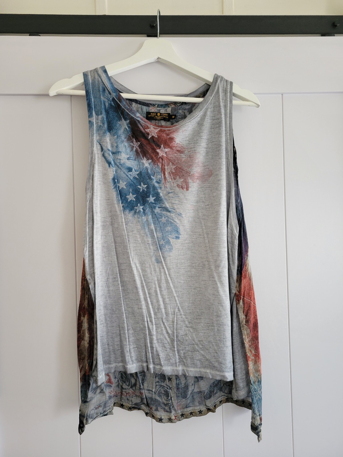 Rude Riders American Flag Tank Top – High Low Hem Graphic Sleeveless Top
