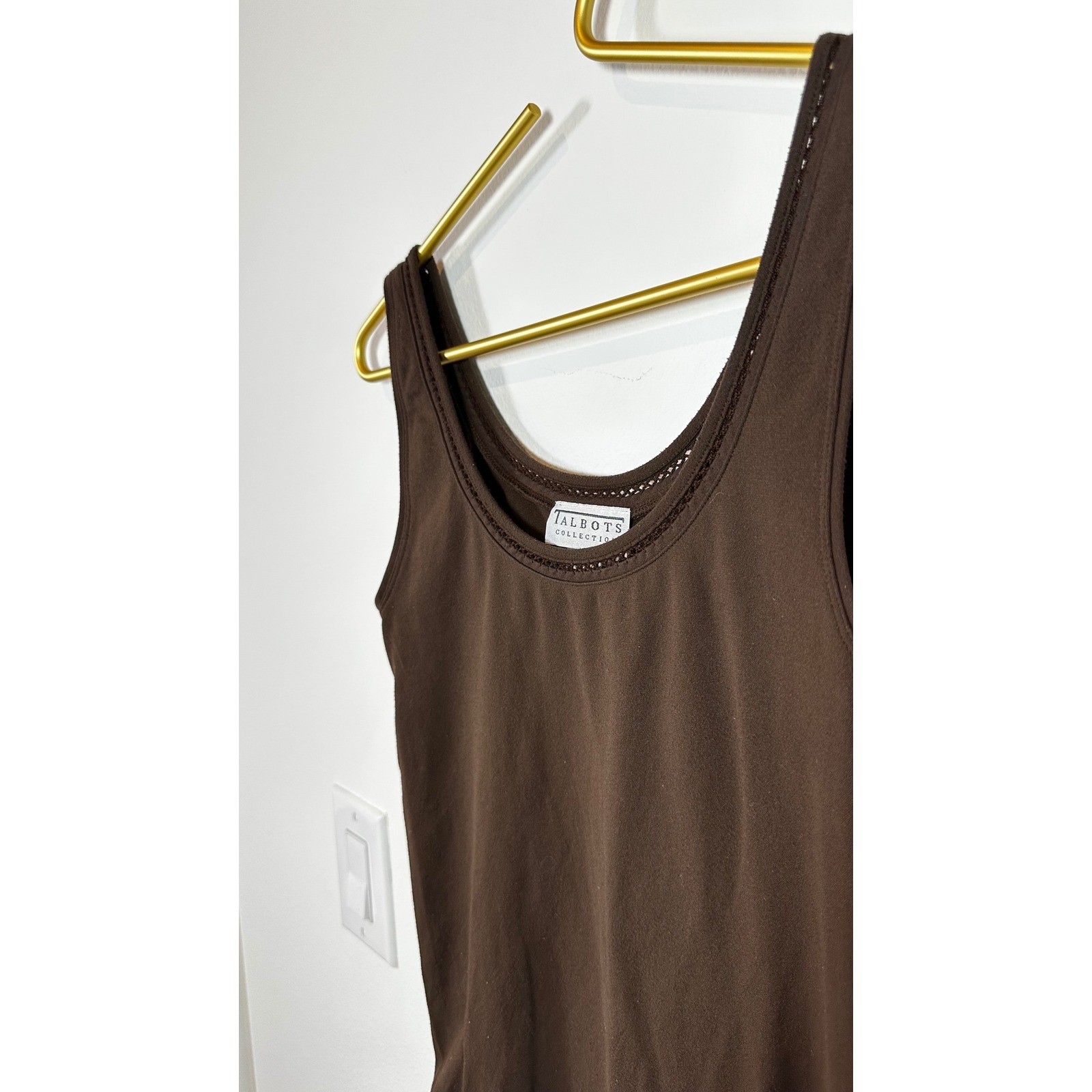 TALBOTS COLLECTION Vintage Brown Scoop Neck Tank Top Ladder Trim Small
