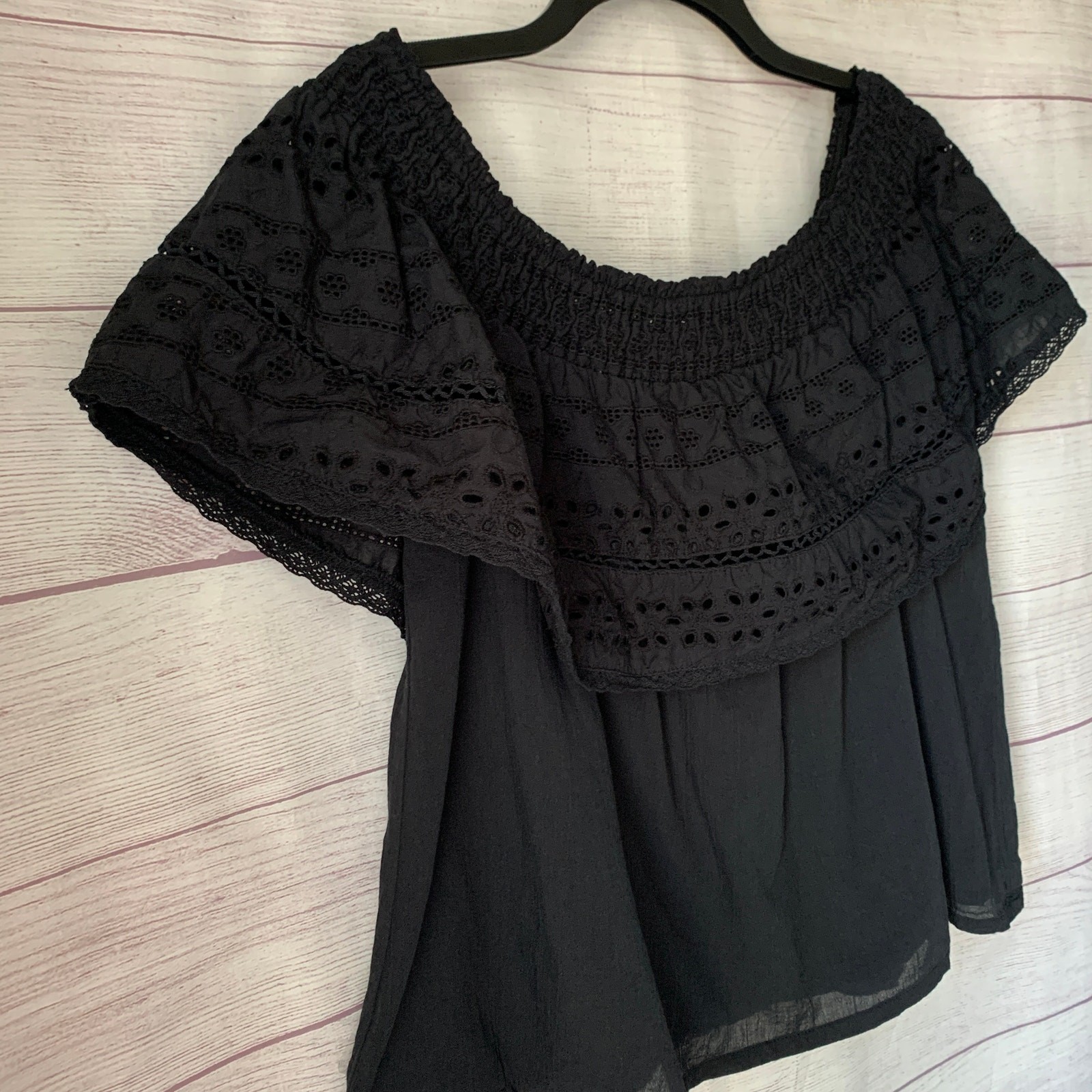 Sofia Jeans by Sofia Vergara Black Eyelet Off the Shoulder Blouse Cotton Size XL