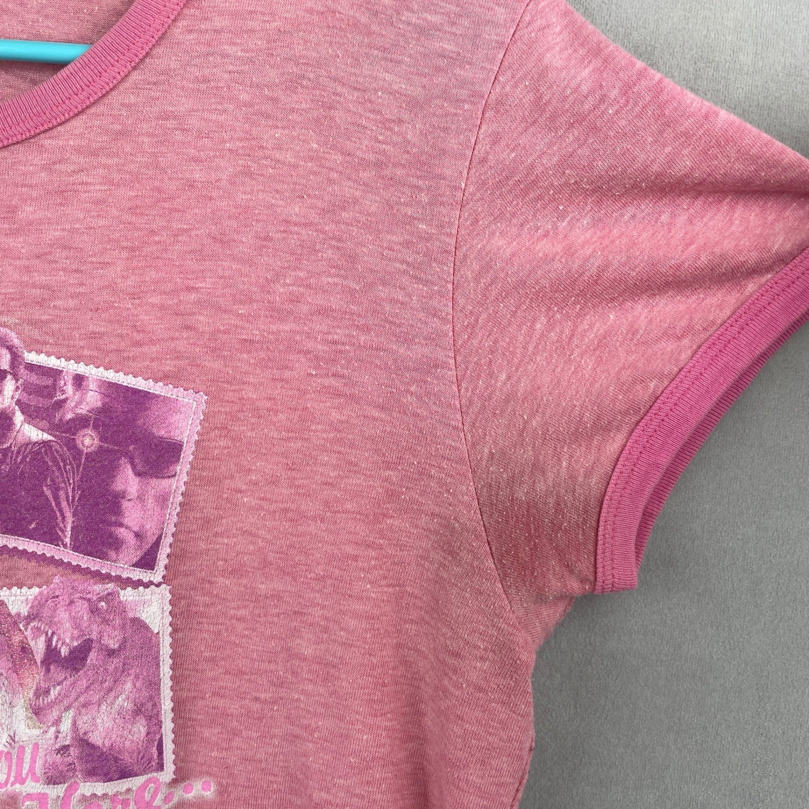 VTG Y2K Universal Studios 2006 Pink Ringer Tee Shirt Jurassic Park Terminator XL