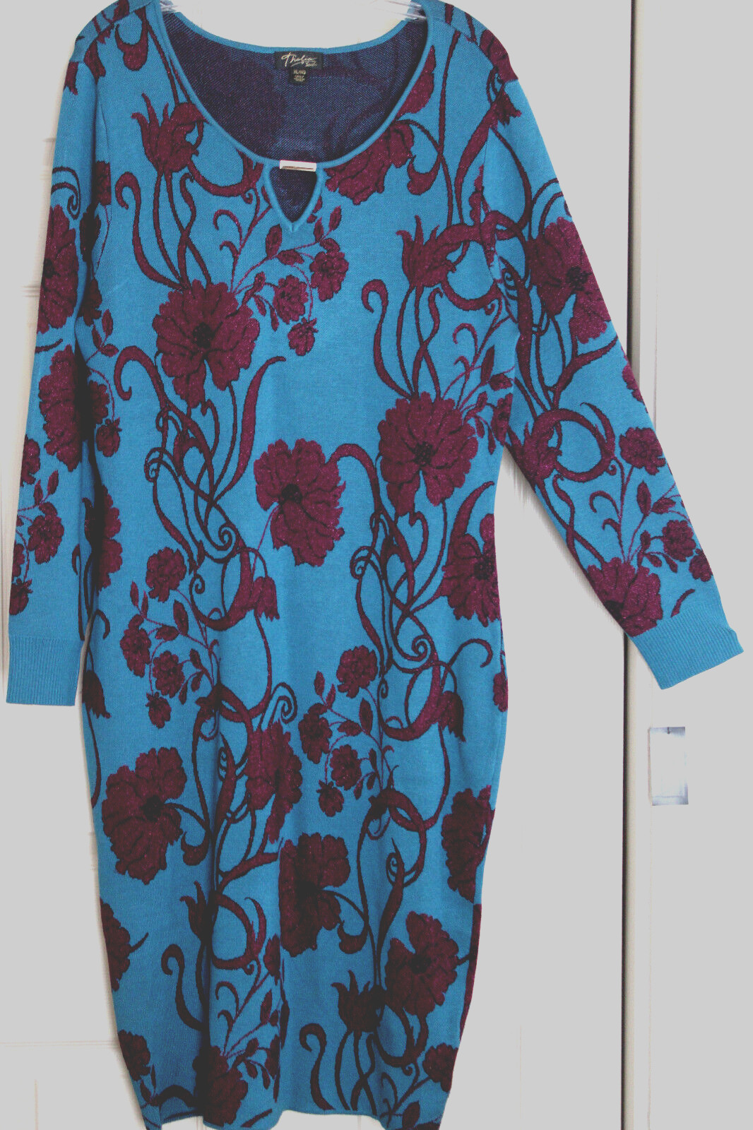Thalia Sodi Women’s Jacquard Metallic Sweater Dress Le Rouge Floral Size-XL/XG