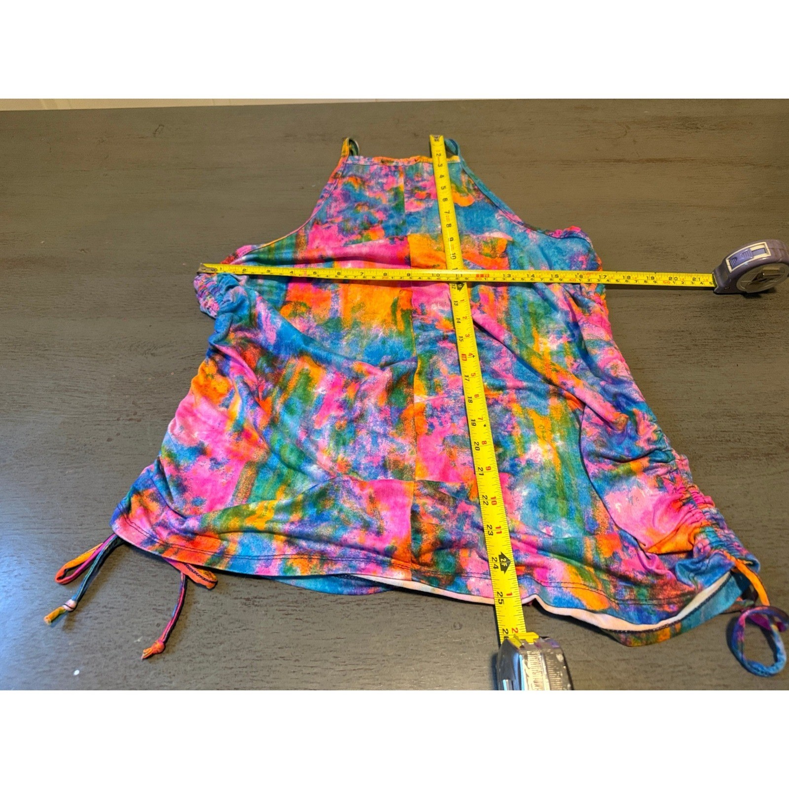 Rouge Tie Dye Halter Tank Top Multi Color Ruched Side Drawstring plus 1X
