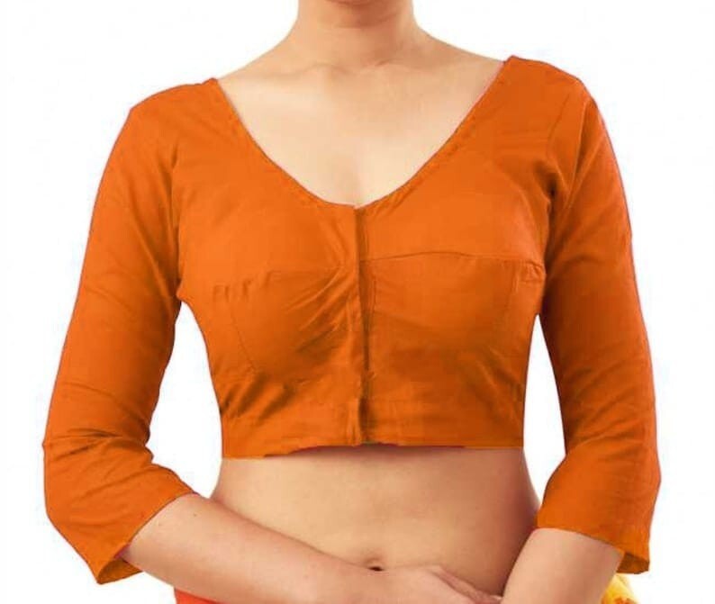 Long Sleeves Saree Blouse | V Neck Cotton Saree 3/4Blouse | Formal Wear SareeTop