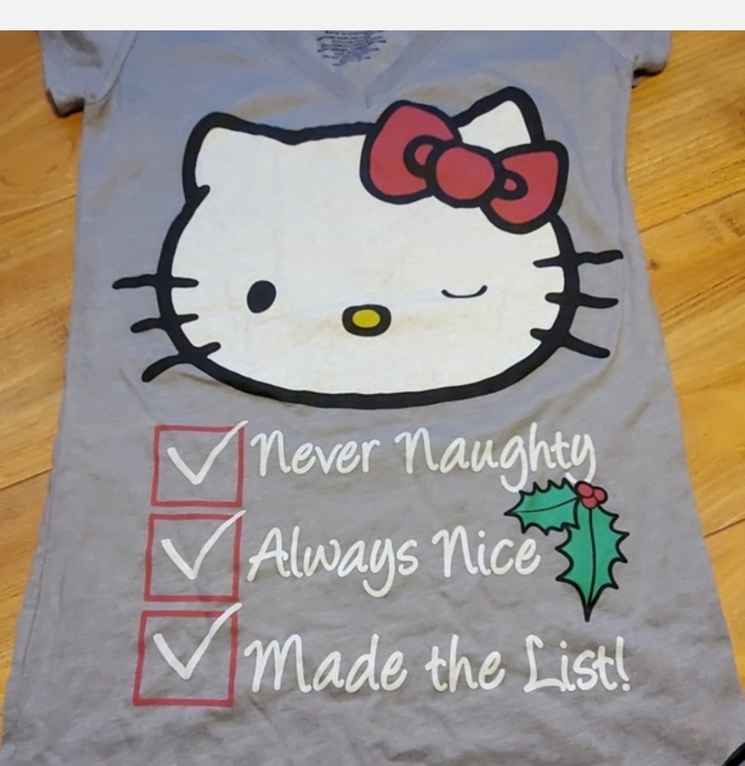 Hello Kitty T-Shirt Girl X-Small Gray V-Neck Graphic Short Sleeve