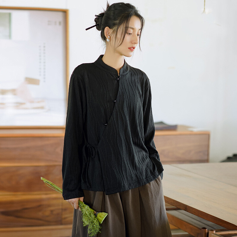 Fall Womens Hanfu Tops Long Sleeve Chinese Blouse Cardigan Casual Shirts
