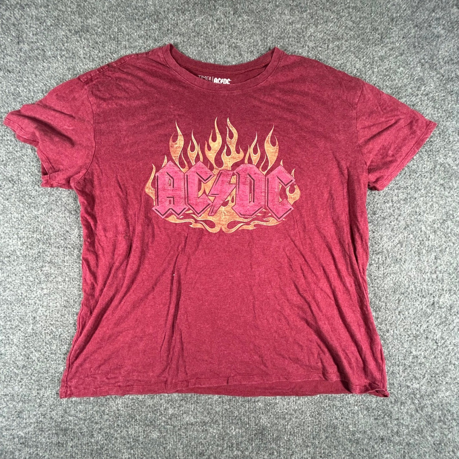 Time and Tru T-Shirt Womens Size XXXL Burgundy AC/DC Flame Graphic Rock Band Tee
