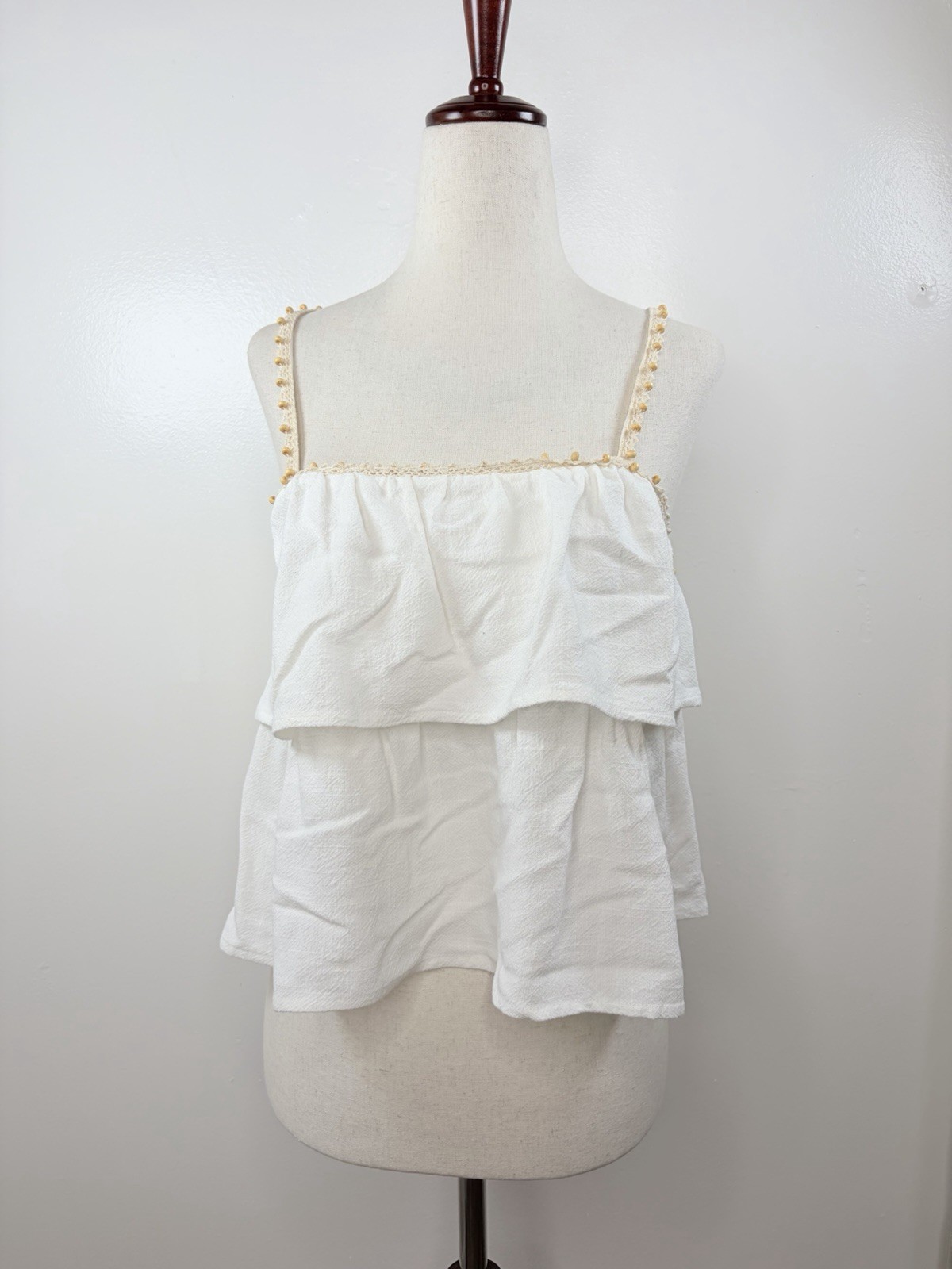 Good Luck Gem Crochet Bead Tiered Tank Top S