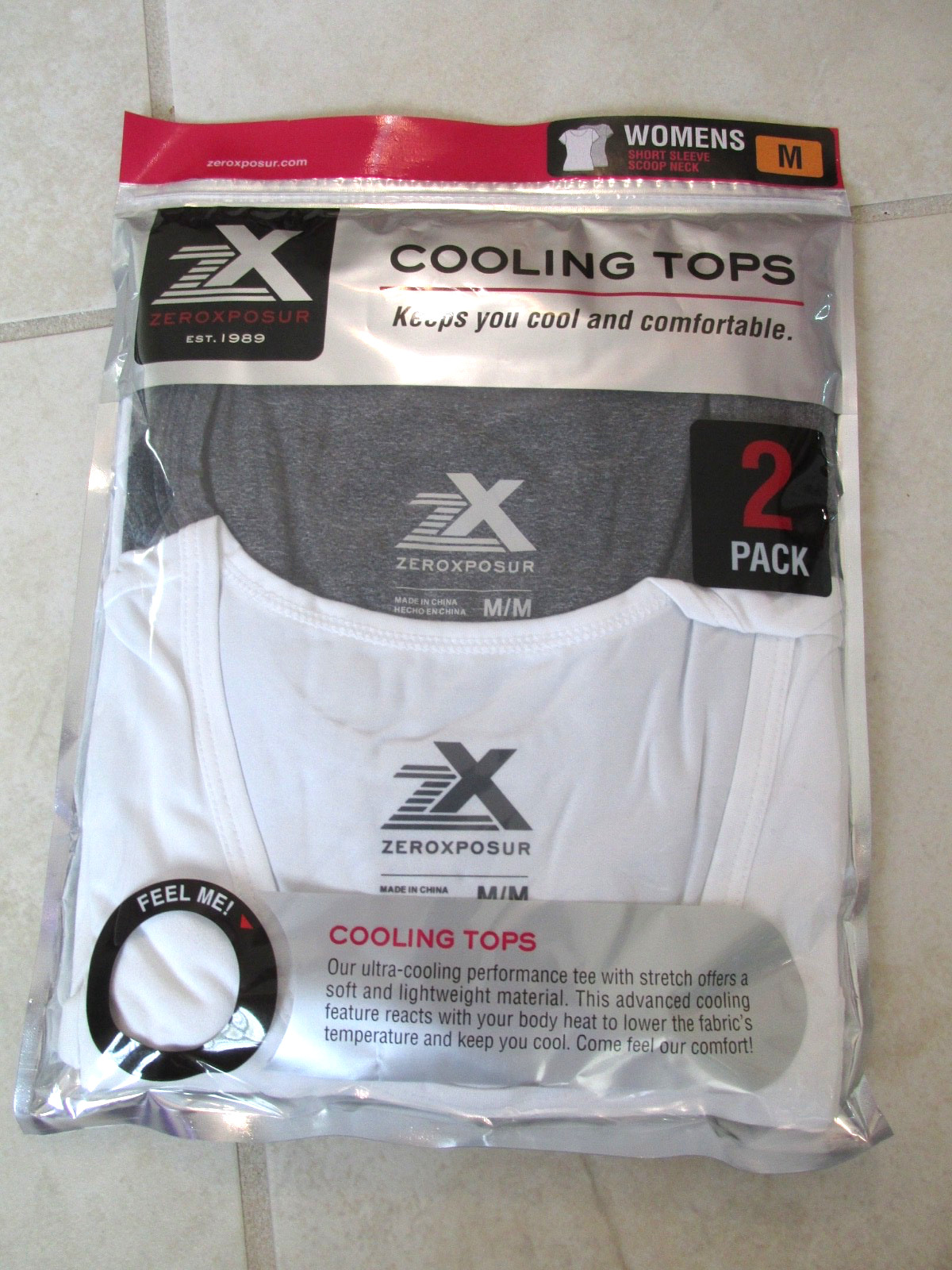 NEW ZEROXPOSUR 2 Pack Cooling Performance T shirts Womens M White & Gray $50.00