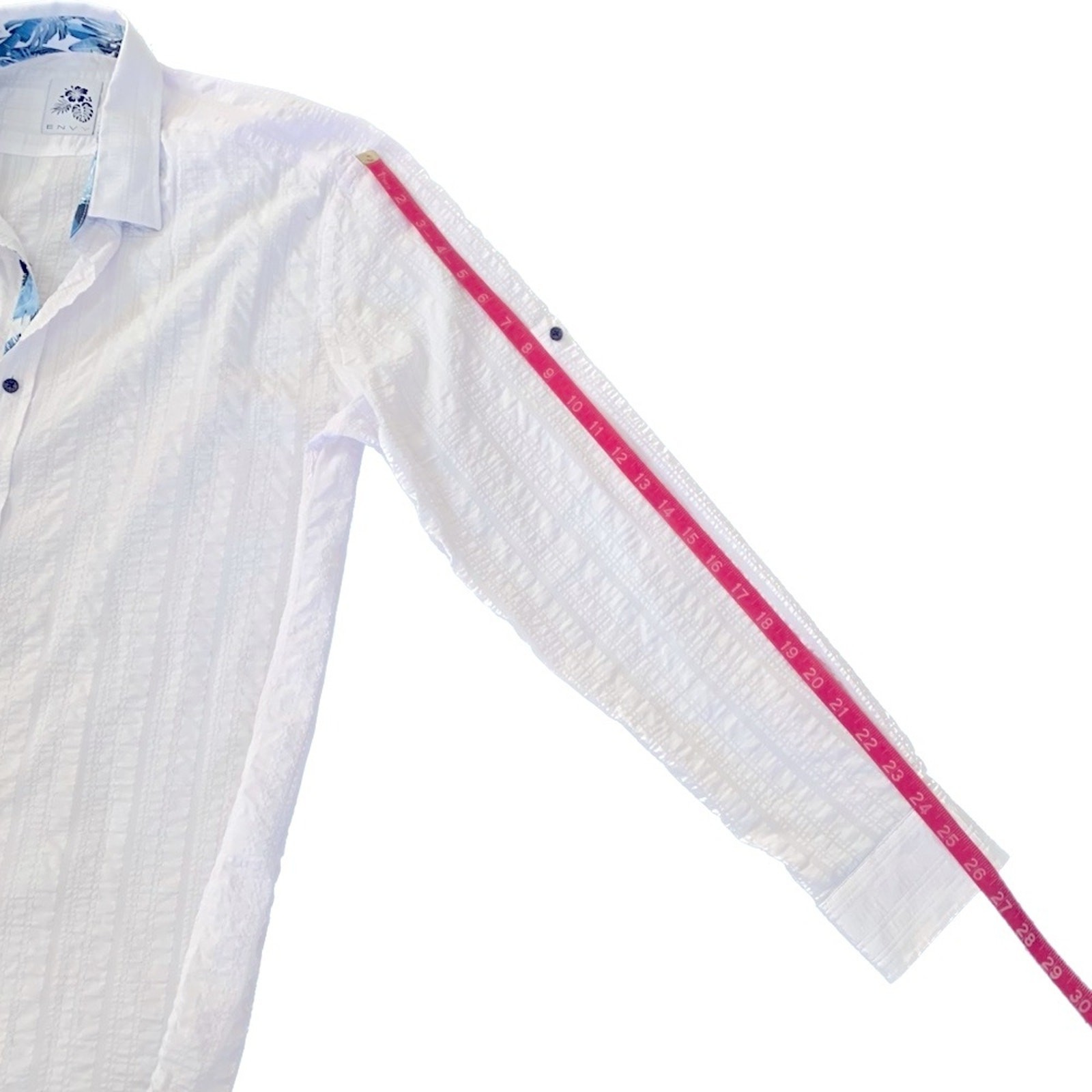 ENVY Womens Shirt Large White Blue Tropical Hawaiian Button-Front Resort Beach