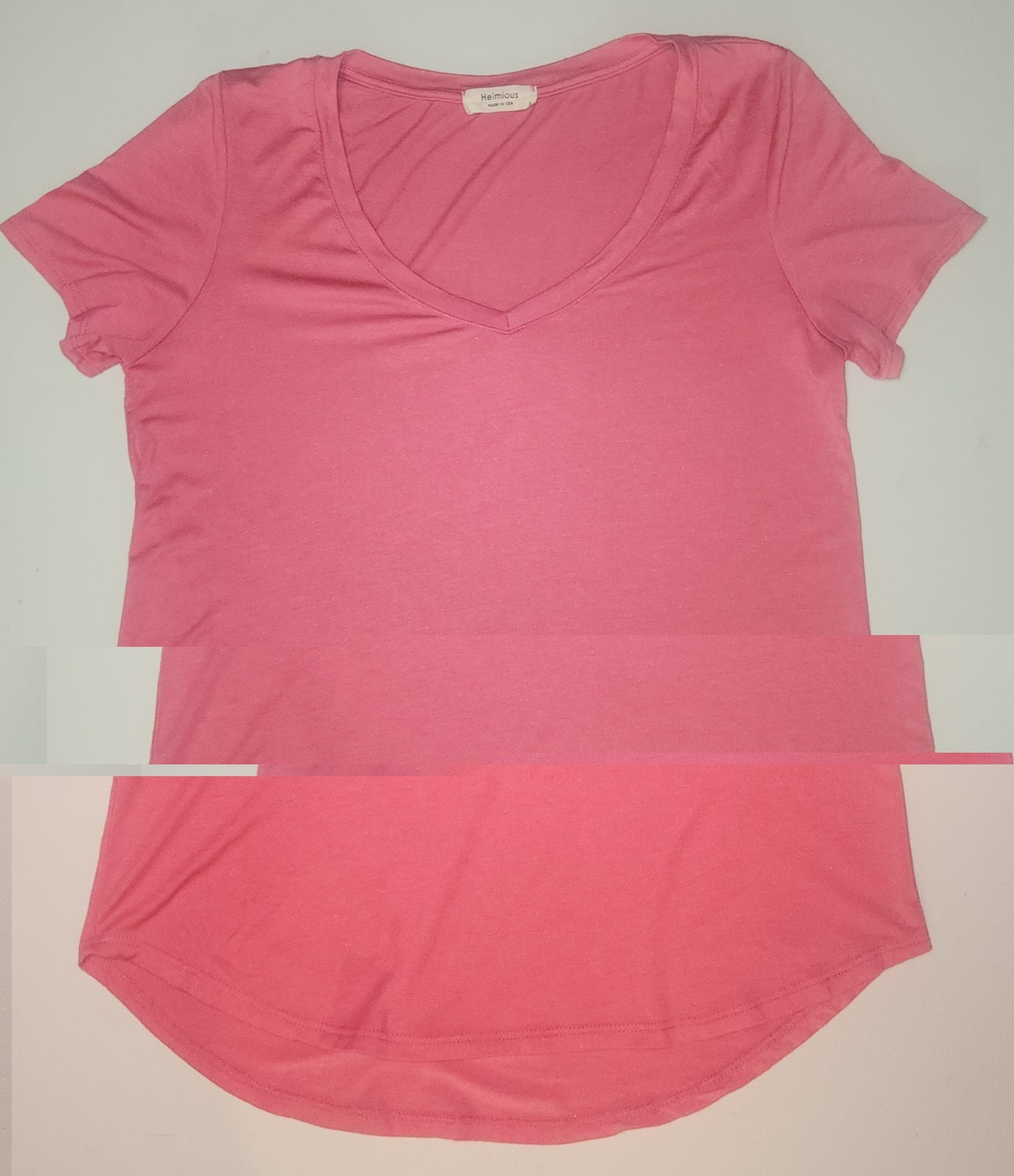 Heimious Women’s Pink V-Neck T-Shirt Size Small Short Sleeve Made in USA