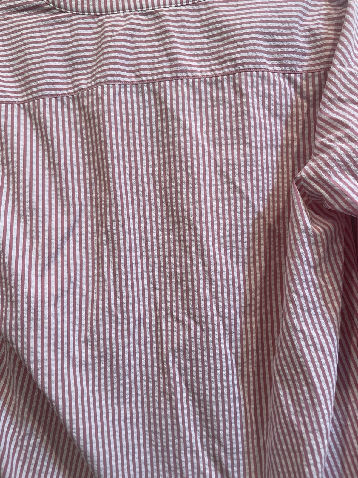 Vineyard Vines Women’s Pink/White Striped V-Neck 3/4 Roll Tab Blouse M