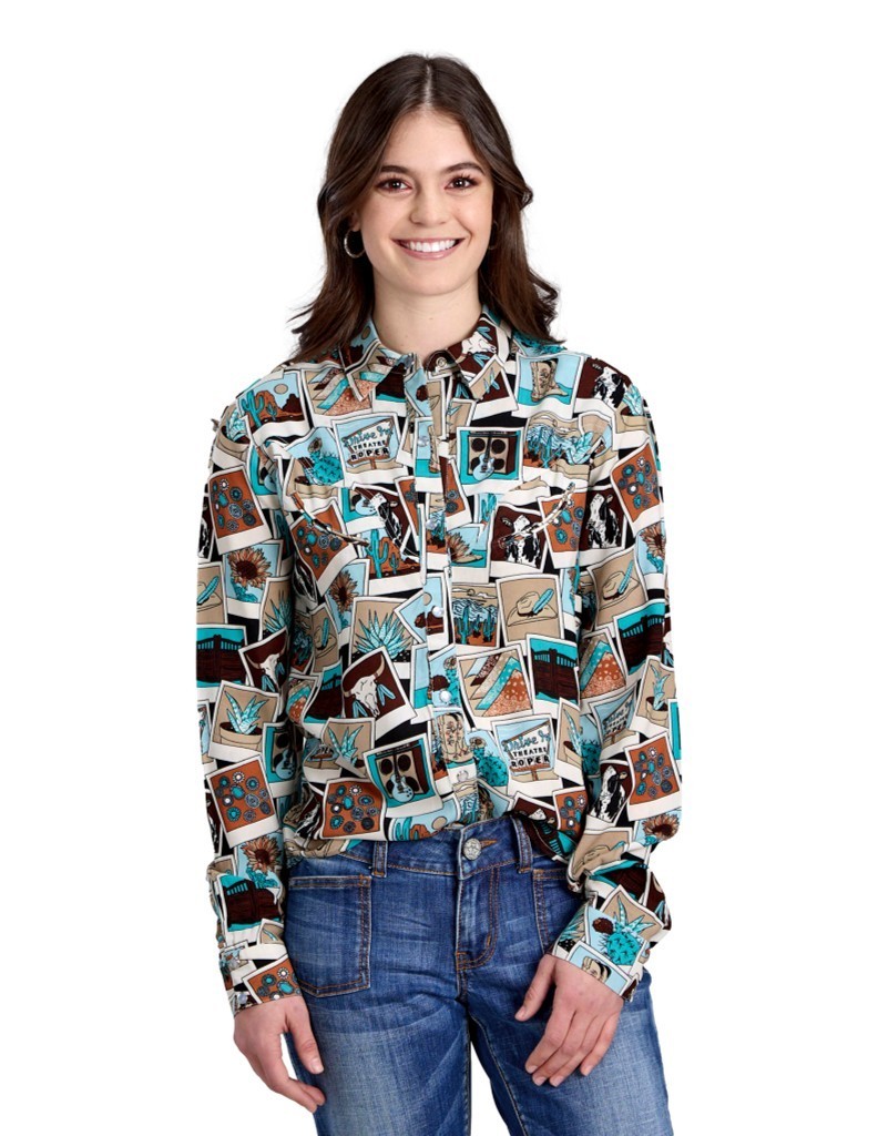 Roper Western Shirt Womens L/S Photo Collage Multi 03-050-0590-0184 MU