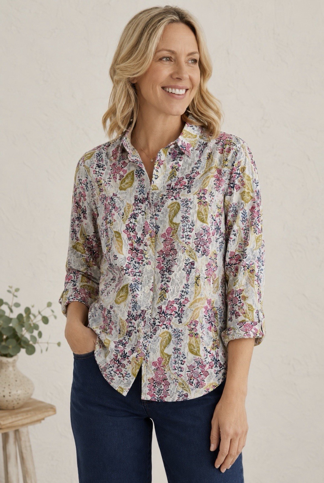 Seasalt Cornwall Larissa Shirt Women’s US 10 Organic Cotton Floral Lightweight