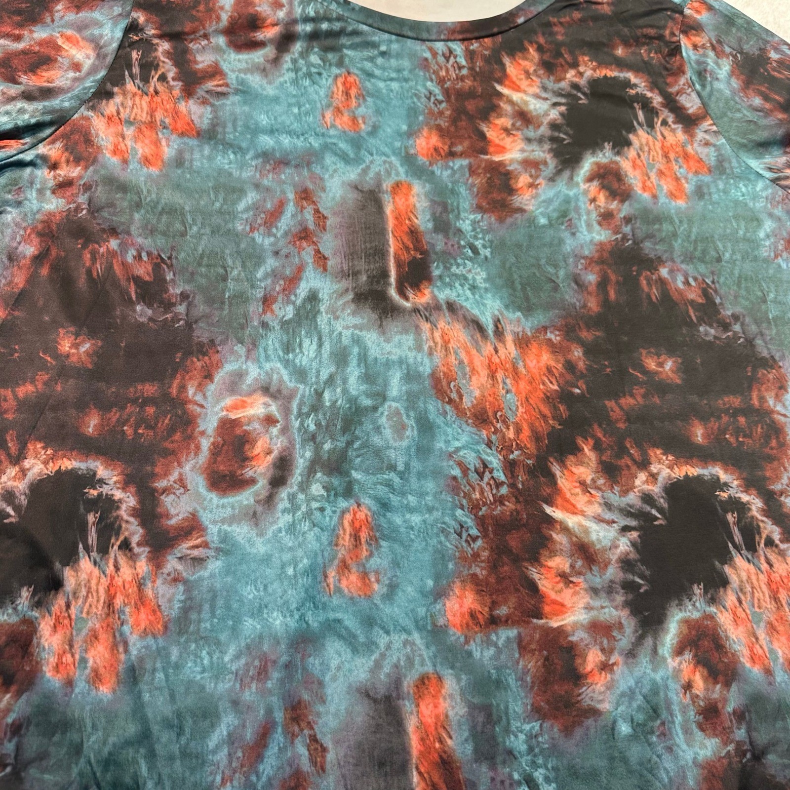 Boutique Tie Dye Tunic Top Women 5XL Blue Orange Abstract Long Sleeve