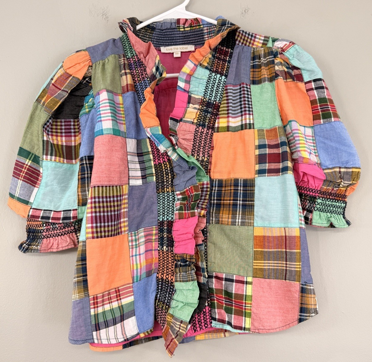 Love The Label Top Shirt Women’s XS Patchwork Plaid Madras