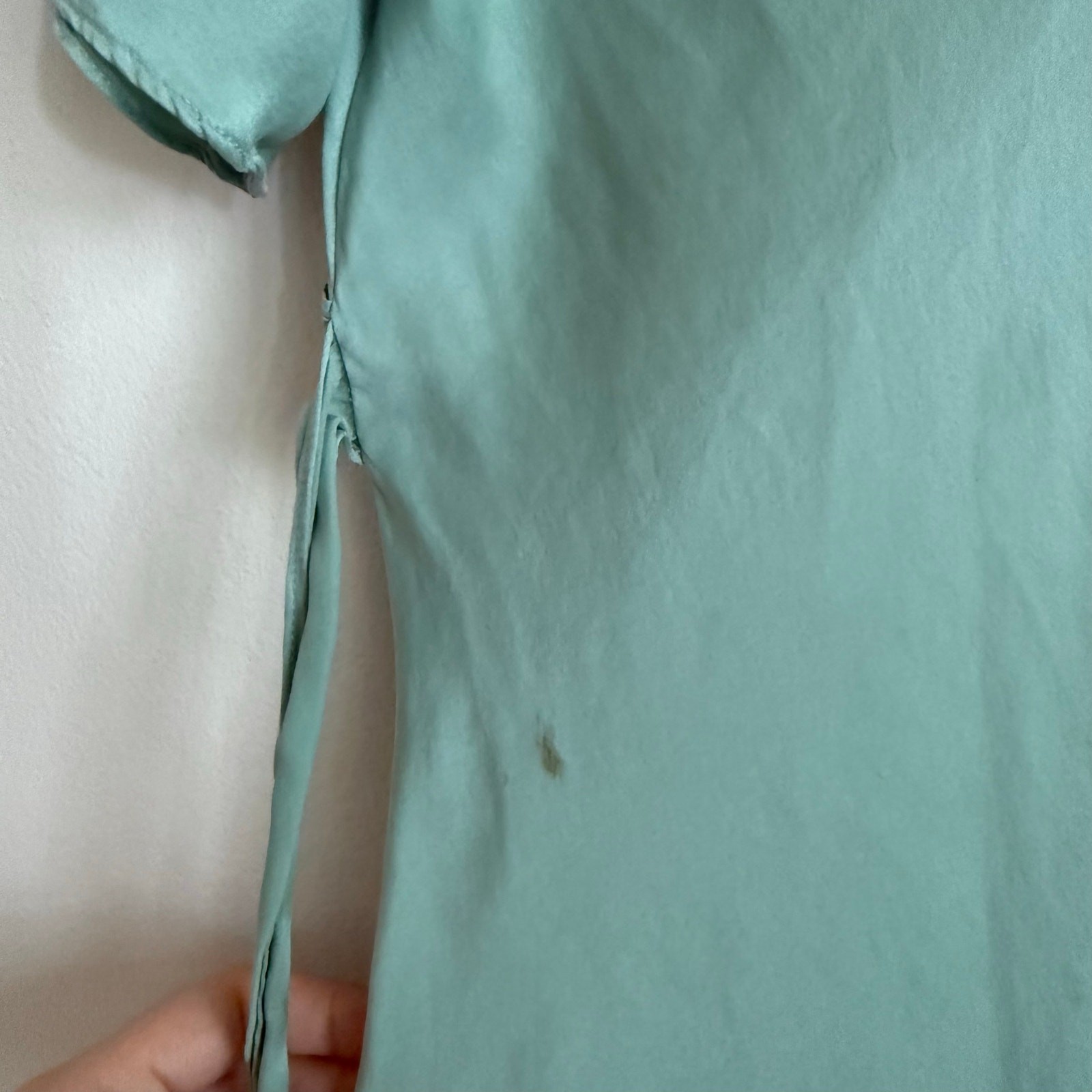 Y2K Vintage Monsoon Mint Blue Silk Floral Embroidered Babydoll Blouse Size 8