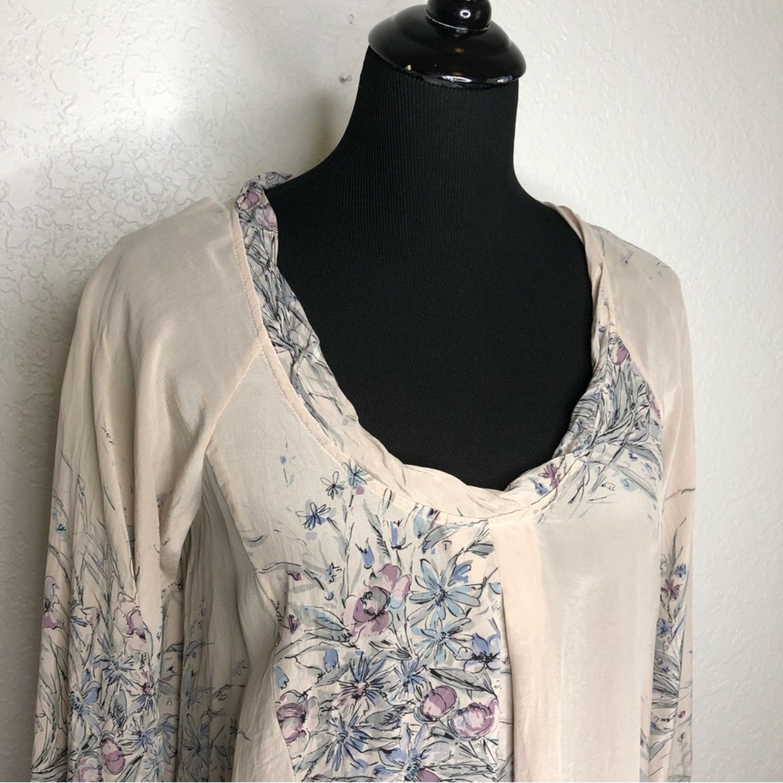 Rebecca Taylor pale pink purple floral scoop neck silk top size 4