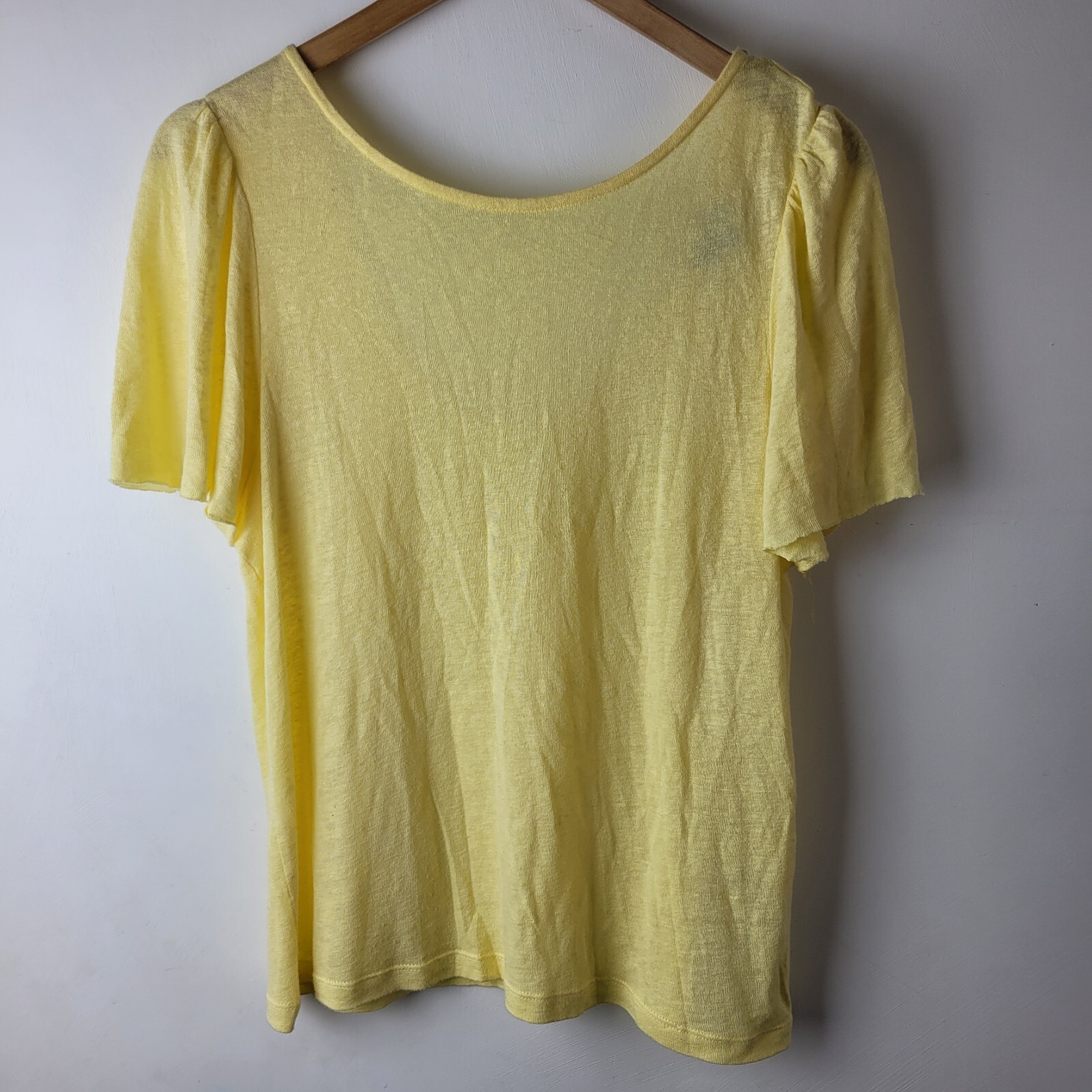 Oliver Bonas Women Size 8 Yellow Linen Raw Edge T-shirt Summer Top Casual Beach