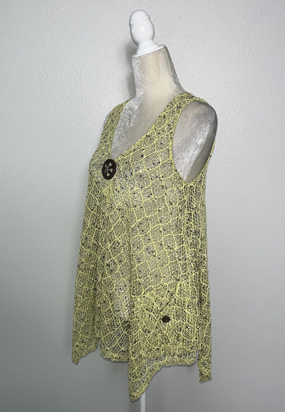 Adore Open Crochet Knit Sleeveless Lagenlook Artsy Tunic Top Blouse y2k Yellow S