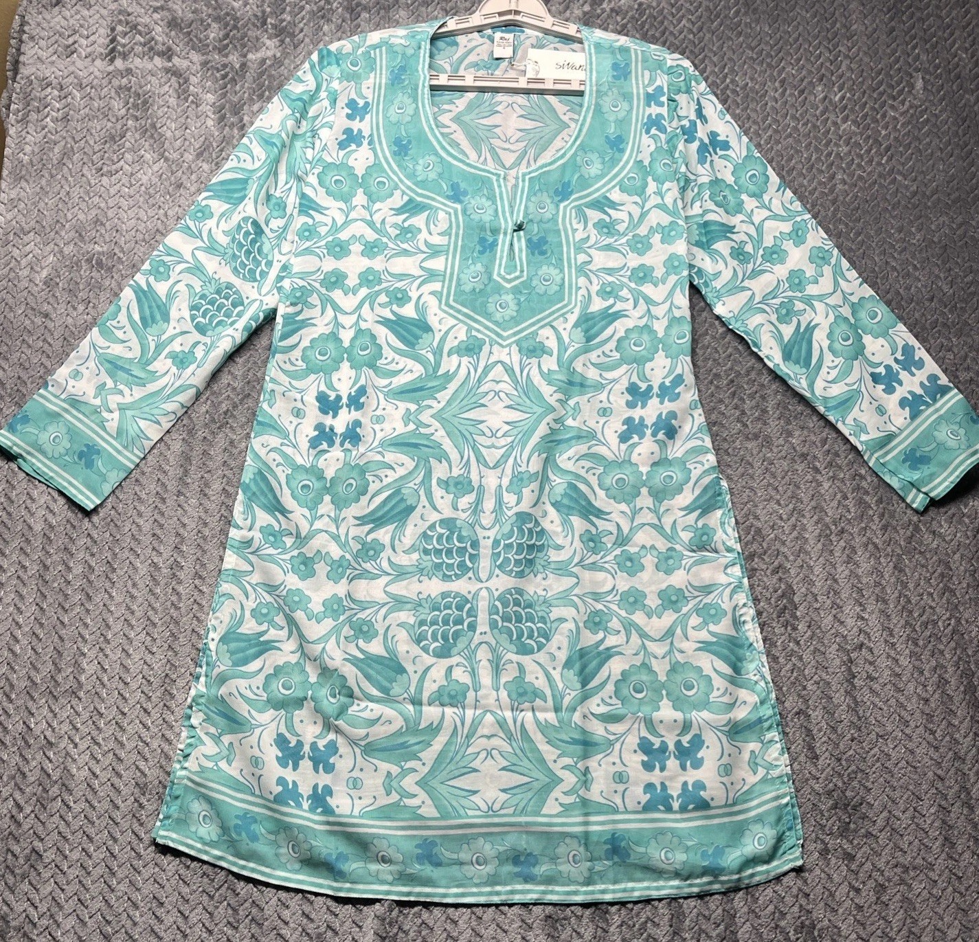 Raj Tunic Cover-Up Small Floral Printed Boho Top Cotton Sheer Silky