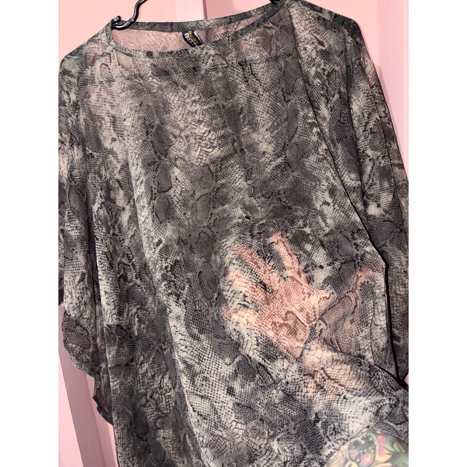 Accessory Street Womens Snakeskin Print Sheer Poncho Top Grey Black One Size