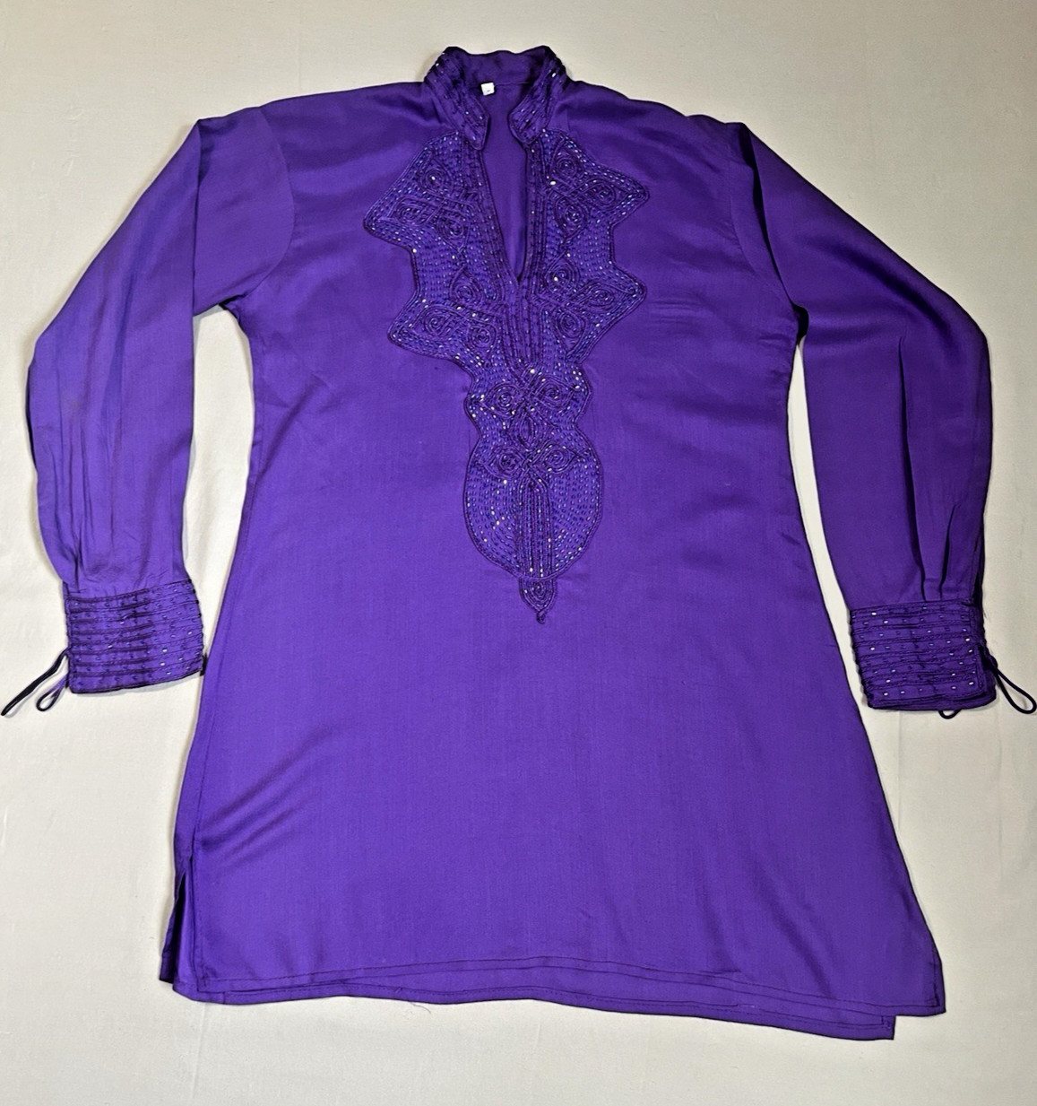 Womens Sz M Purple Tunic Kurti Top Intricate Beading Embroidery Western Festival
