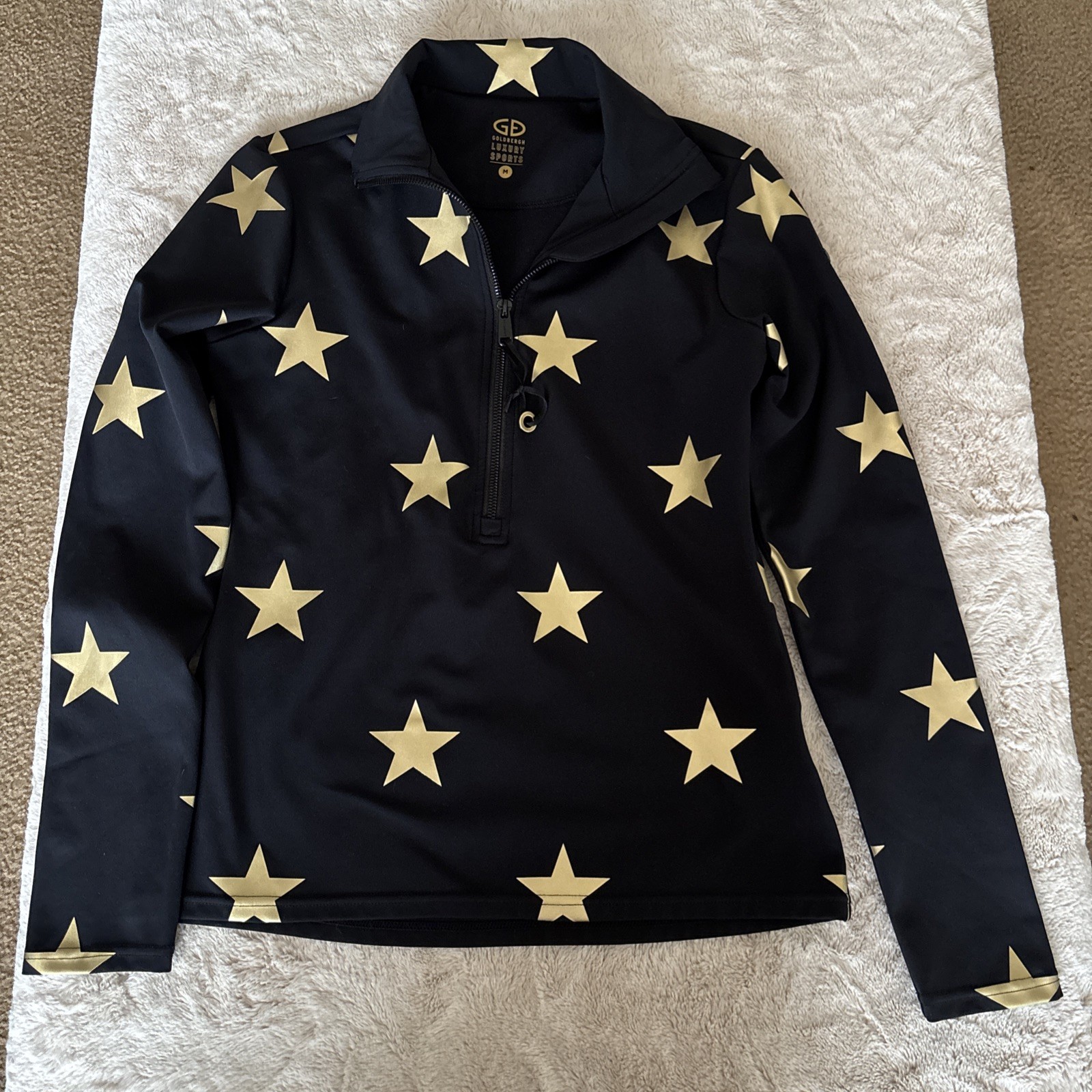 Goldbergh Luxury Sports Black w/ Gold Stars Half-Zip Pullover Size Medium