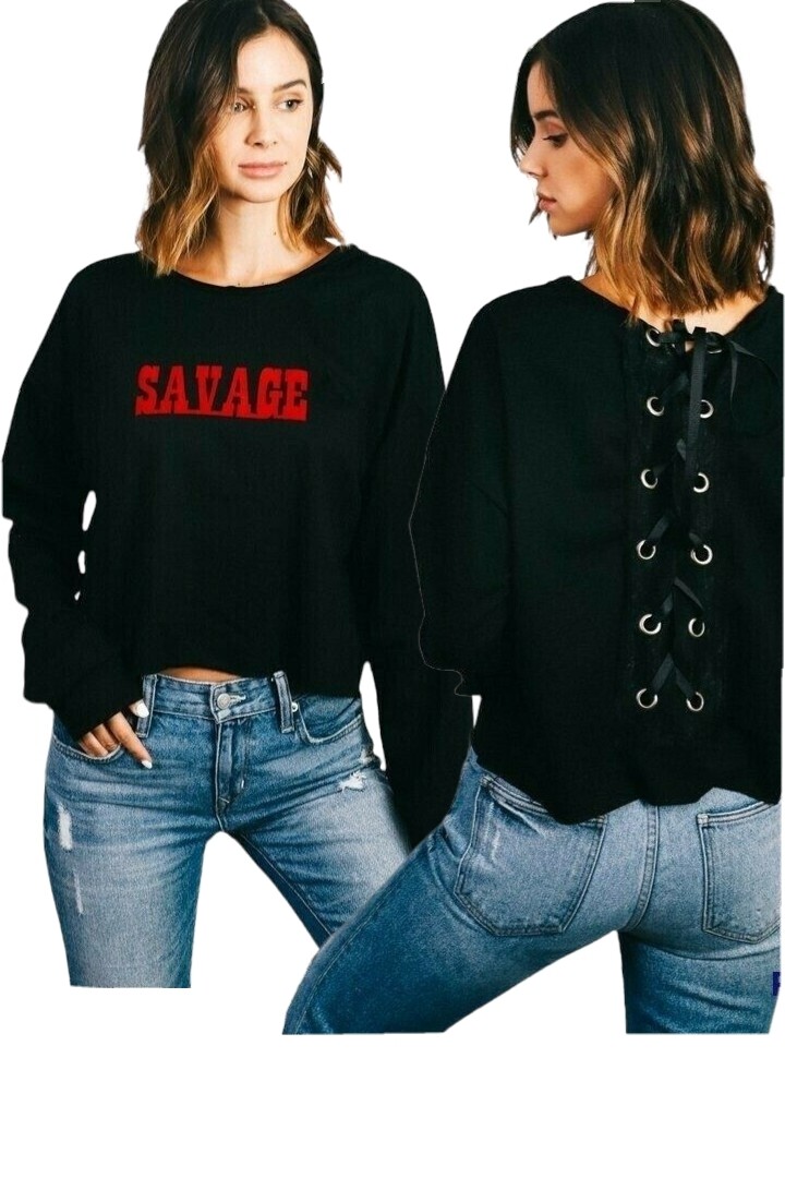 Jella C. Savage Women’s Black Crop Top Grommets Lace Small Medium Large