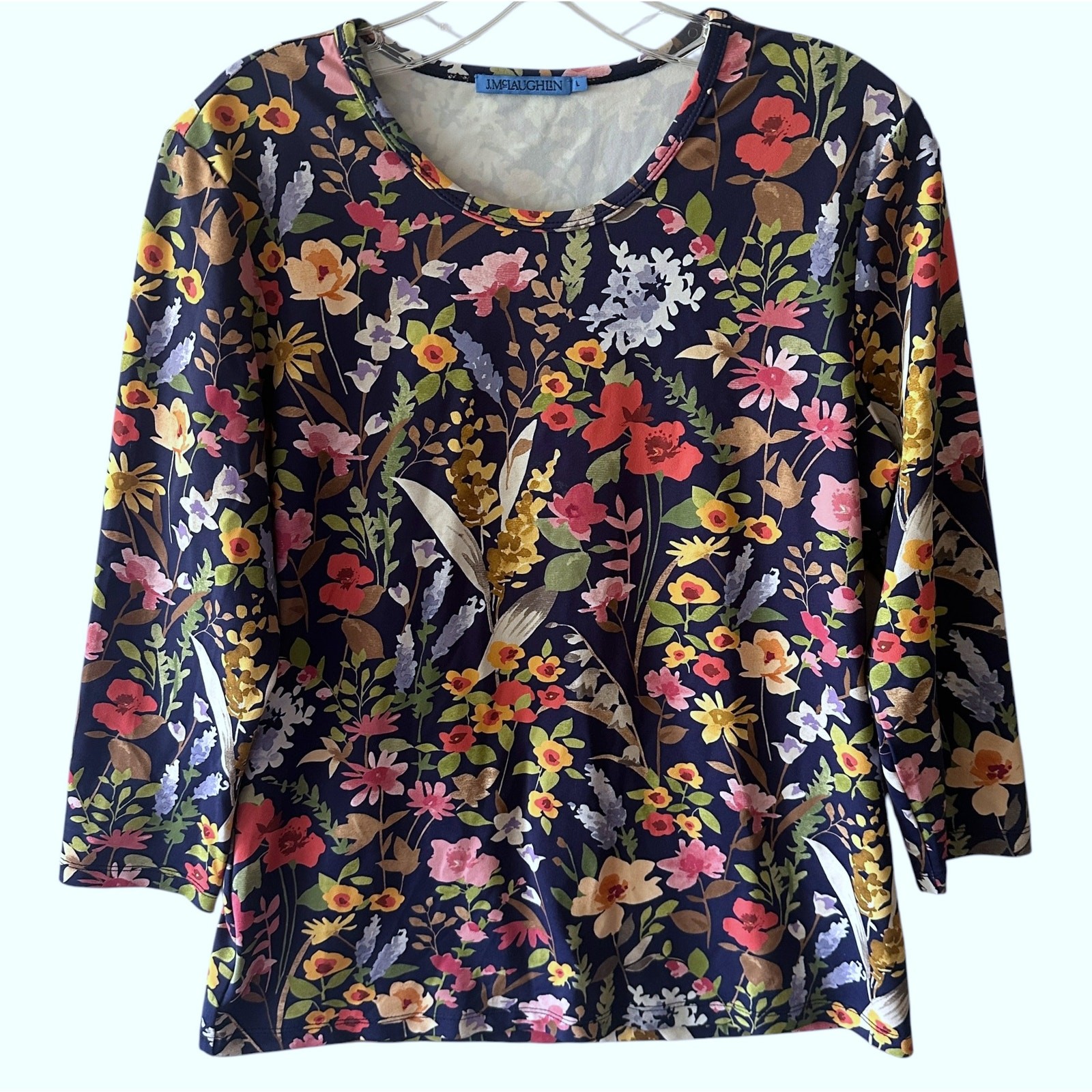 J. McLaughlin Floral Catalina Cloth Top Womens Large Blue Multicolor Botanical