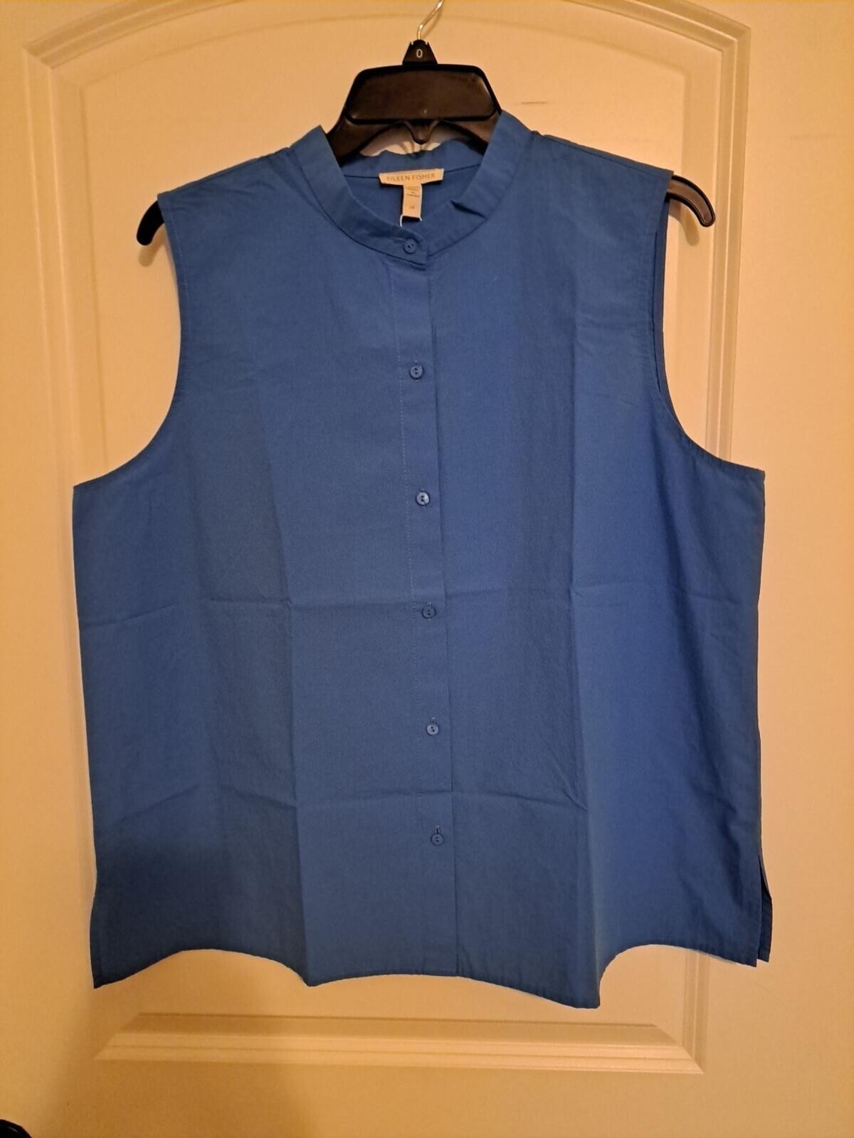 Eileen Fisher Sleeveless Shirt Easy Fit Mandarin Collar Sz L #363