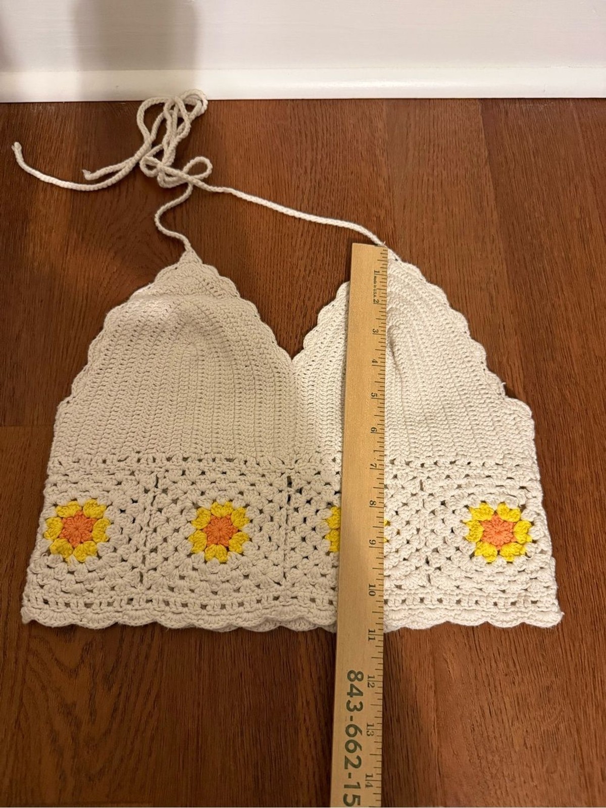 Aerie Cream Crochet Daisy Halter Crop Top Size M