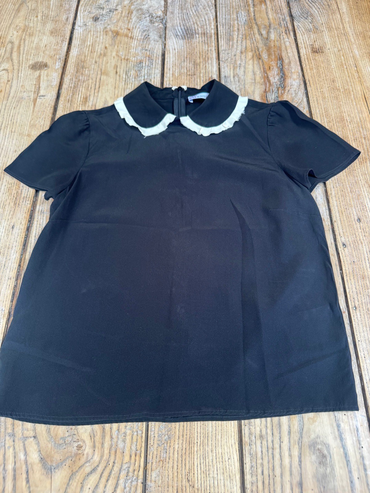 Exquisite RED VALENTINO Black & Cream Pure Silk Short Slv BLOUSE, 40, UK 8 ø