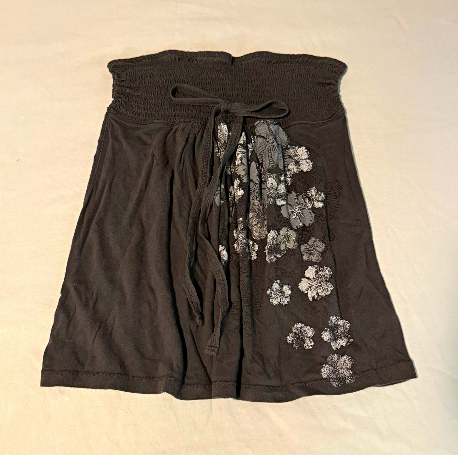 Vintage Arizona Jean Co Y2K Halter Tube Top Floral Gray Smocked Cotton Large