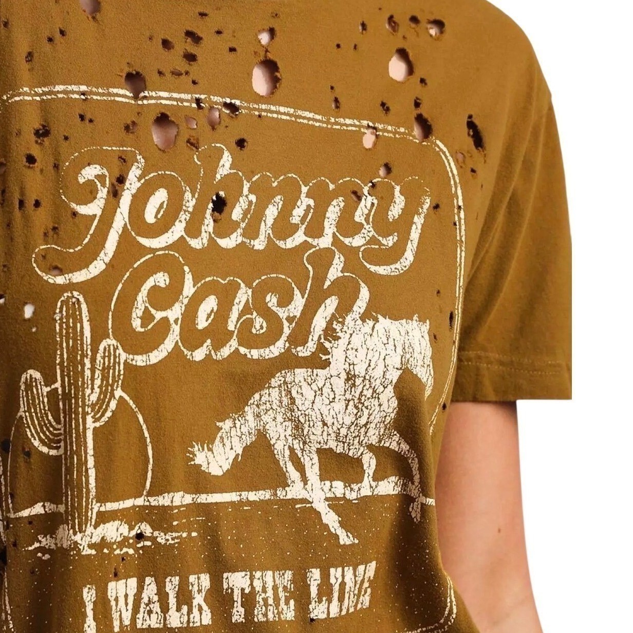 Buckle Johnny Cash I Walk The Line Distressed Graphic Tee Brown Small JCA108310