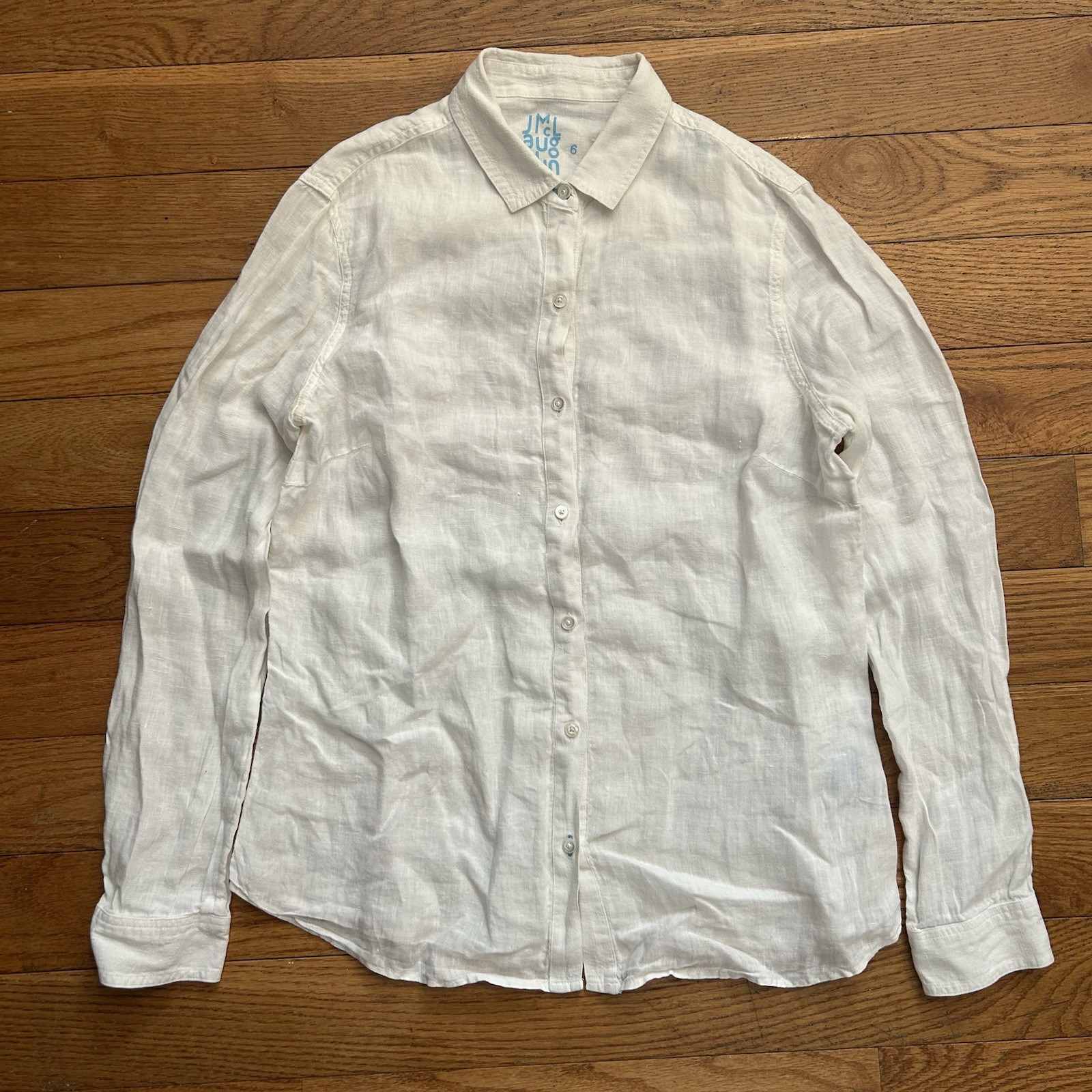 J McLaughlin 100% Linen White Button Up Shirt Women’s 6