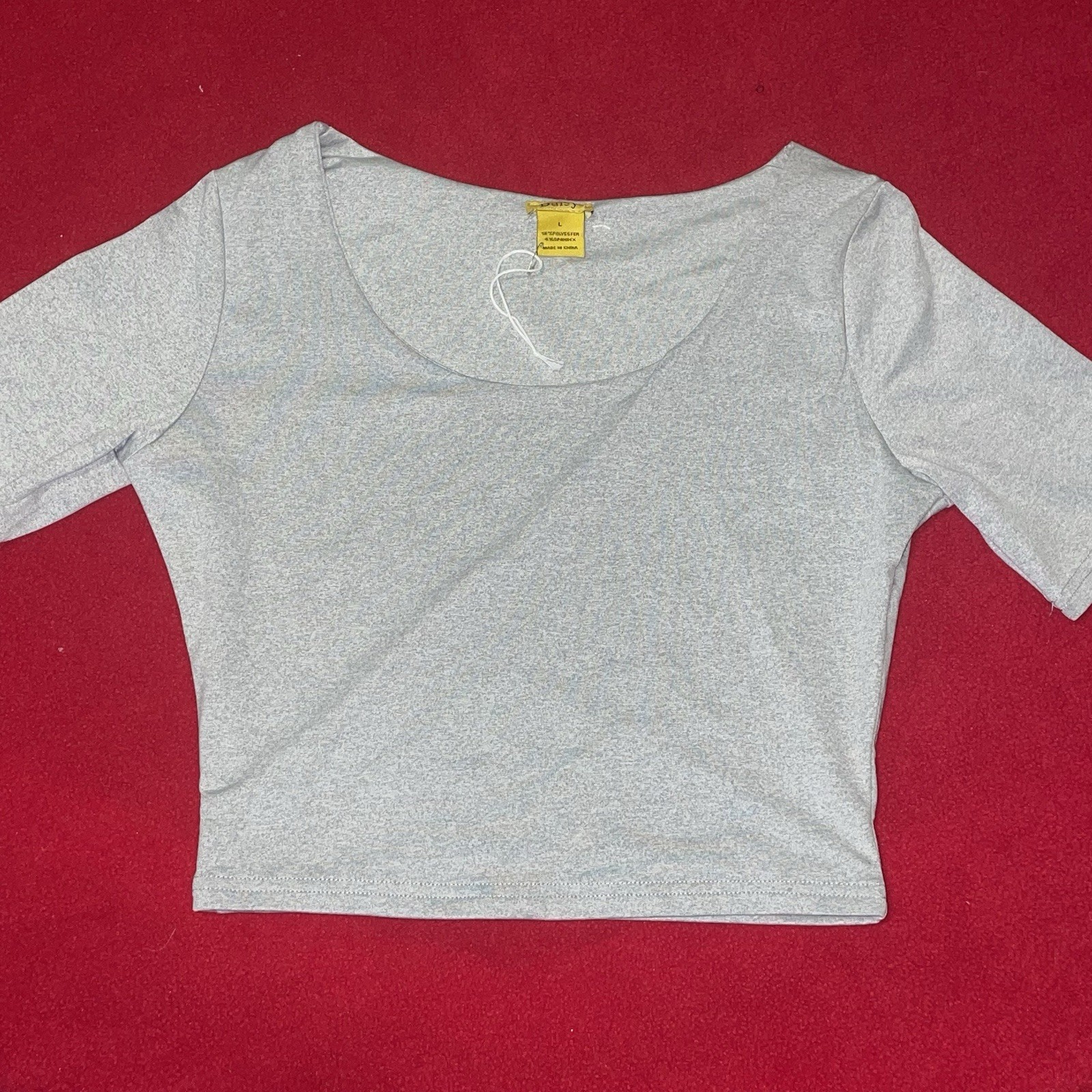 Daisy Gray Cropped Knit Scoop Neck 3/4 Sleeve Stretch Top Women’s L