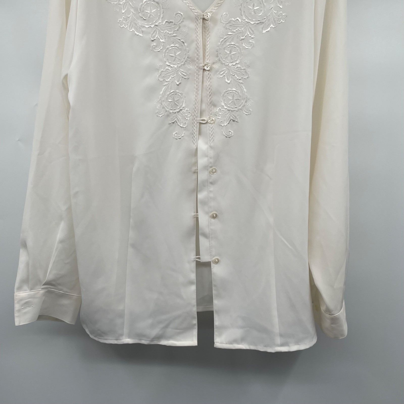Claudia Richard Sheer Button Up Top Embroidered Long Sleeve Cream Size 14