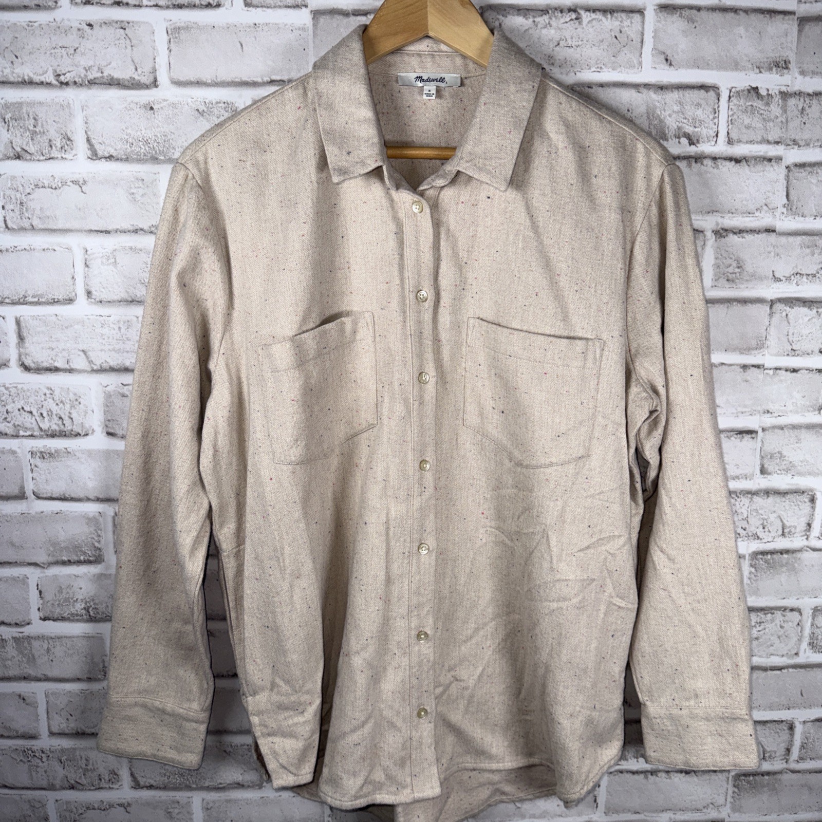 Madewell Sunday Shirt Sz Small Speckle Flannel Oatmeal Outdoor Shacket Cozy Fall