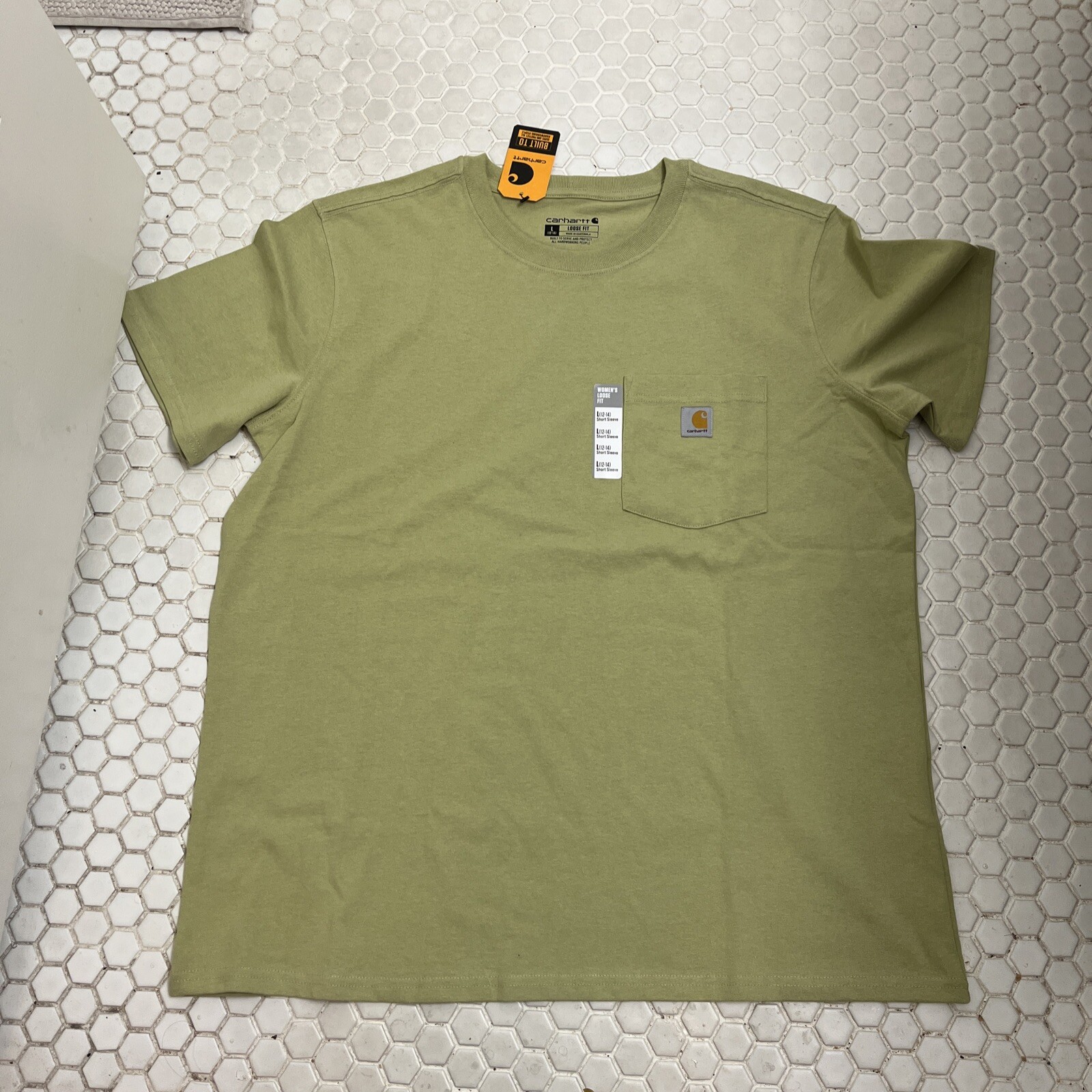 CARHARTT LOOSE FIT HEAVYWEIGHT S/S POCKET WOMENS LG 12-14 OLIVE NWT