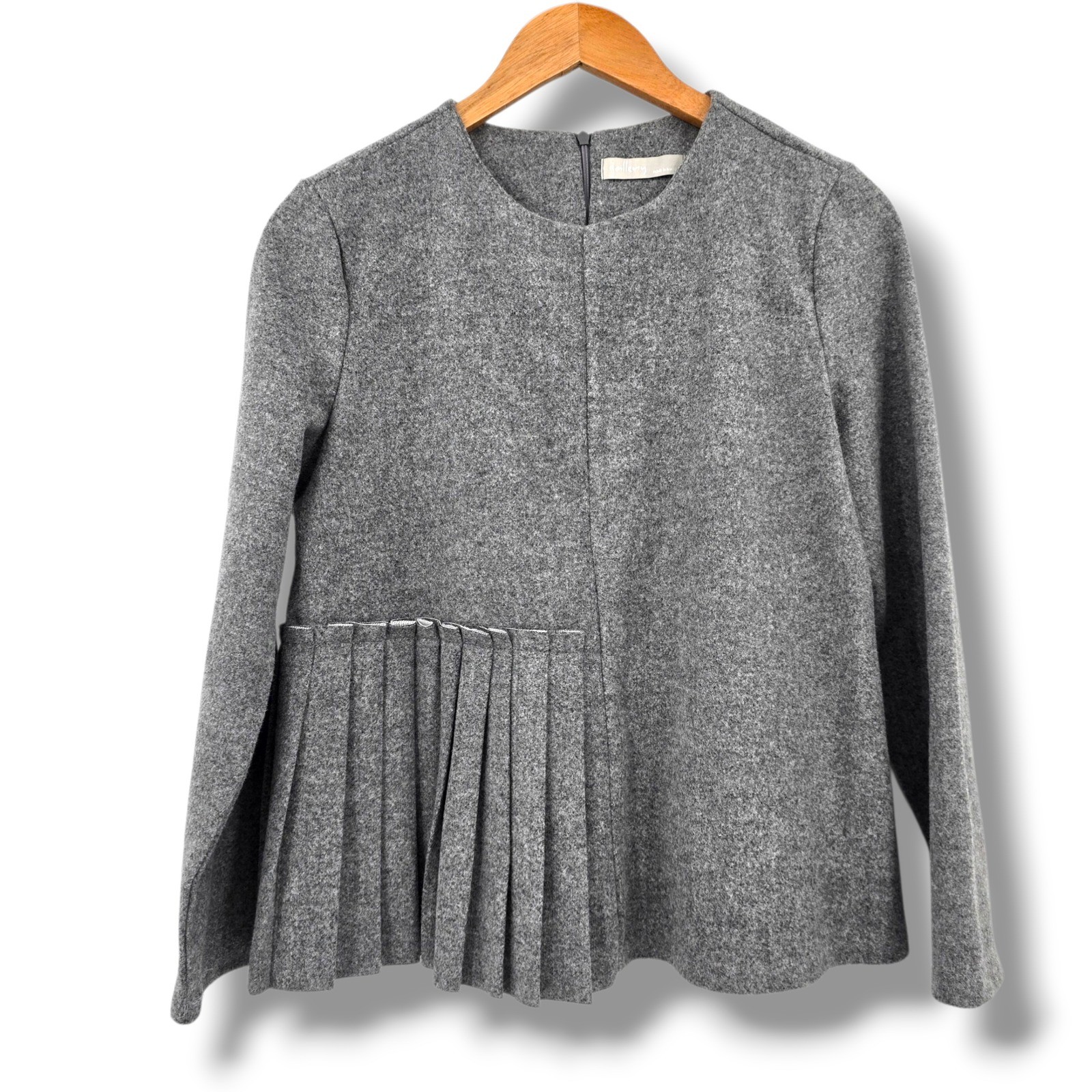 Gallery Pleated Peplum Top Long Sleeve Gray Made in Korea Minimalist