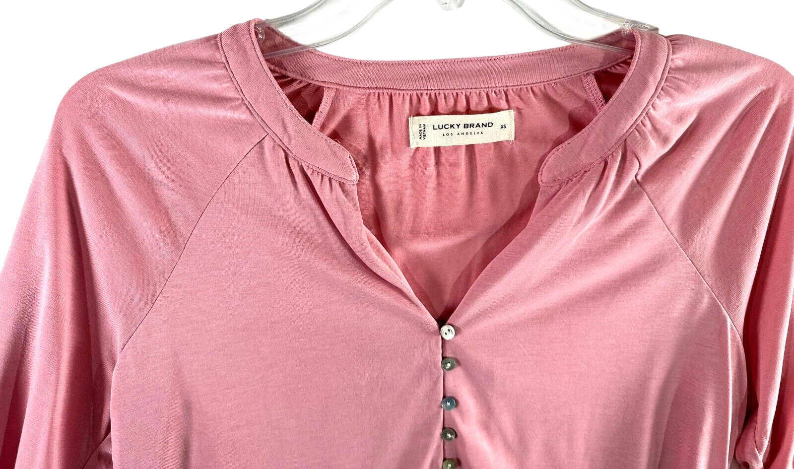 Lucky Brand Sz XS Pink Top Long Sleev Elastic Cuff Modal/Polyester Button Front