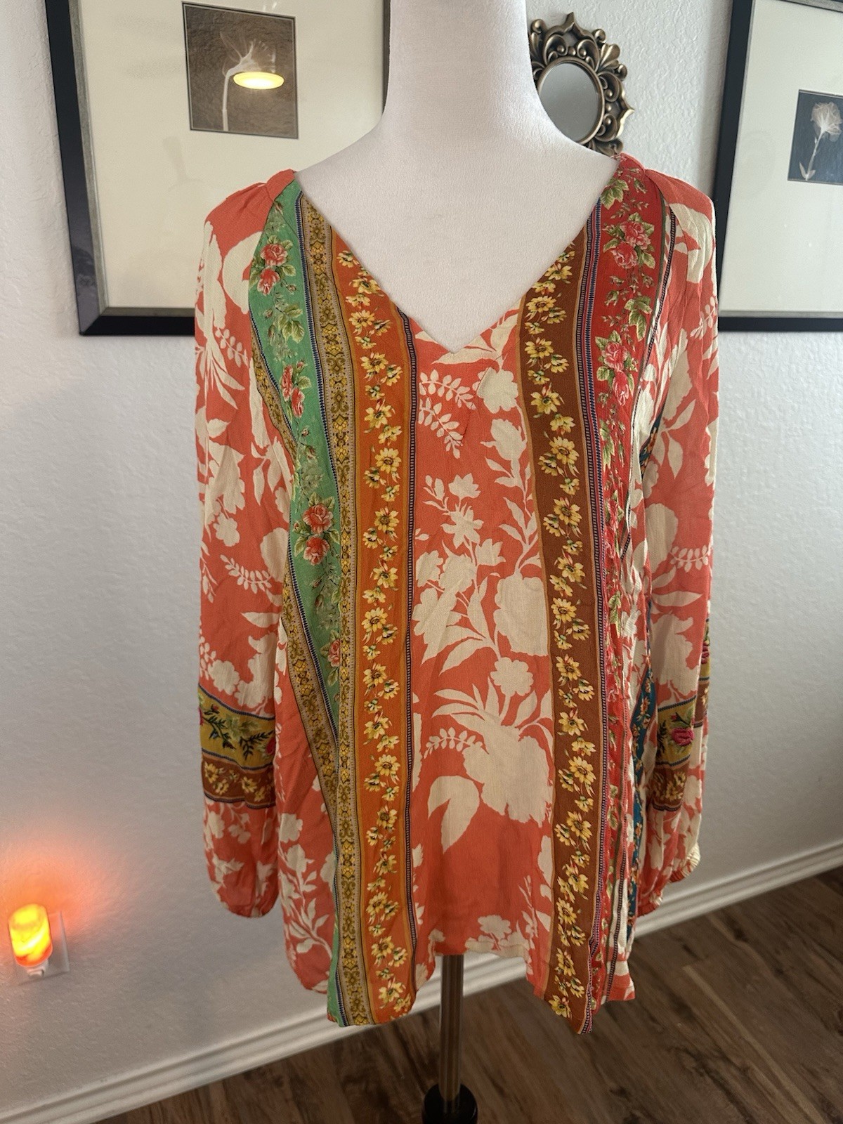 Vineet Bahl Edith Embroidered Boho Peasant Blouse Sz M