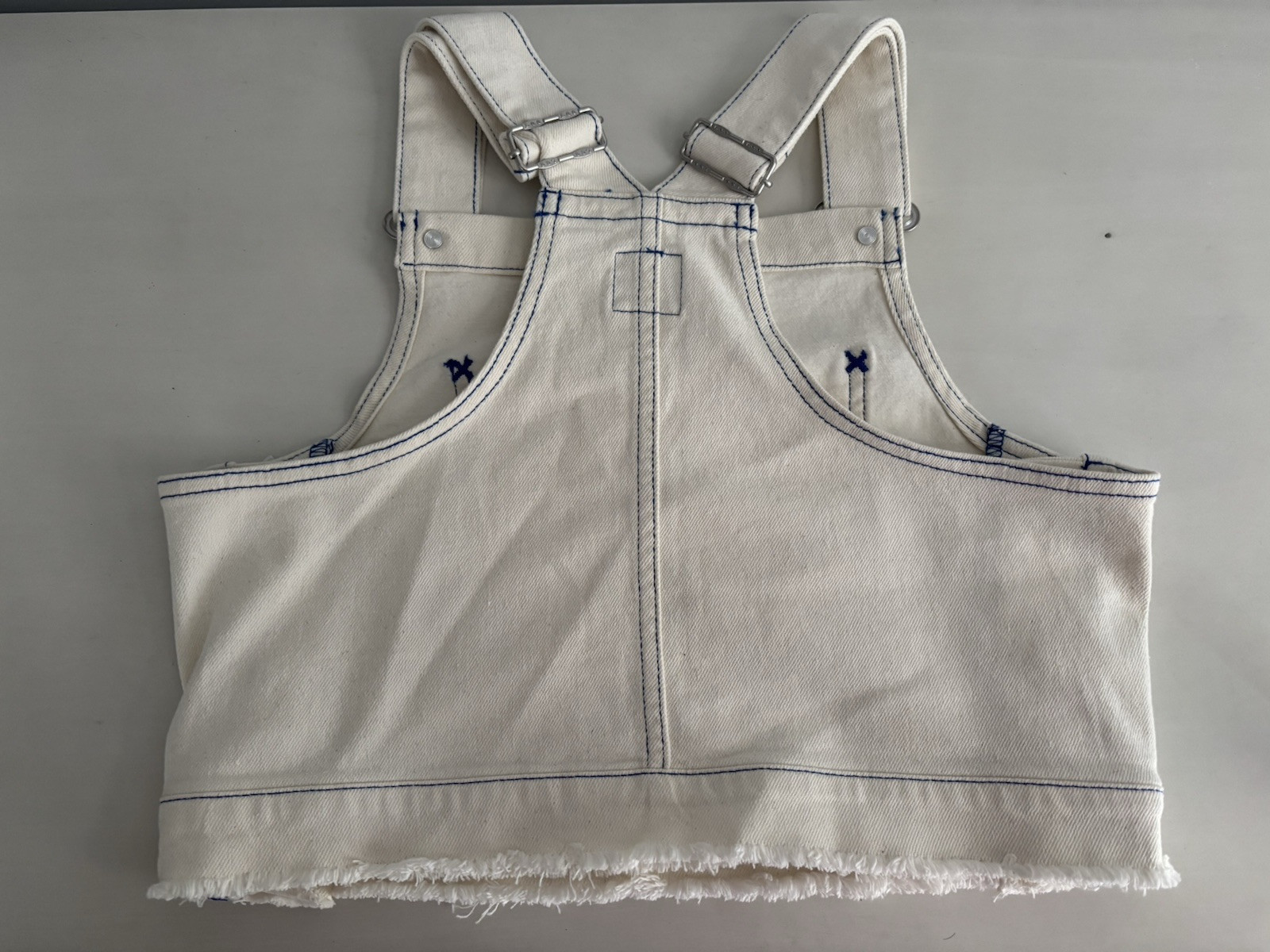 Lee Denim Women’s Off-White Ivory Denim Overall Bib Top Square Neck Top Size XS
