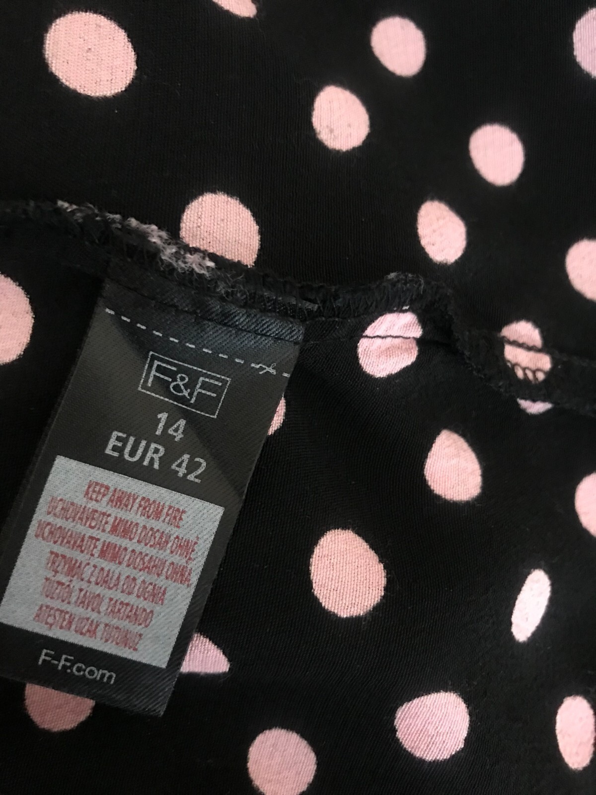 Black Pink Polka Dot Long Longline Button Down Shirt Blouse size 14 F&F